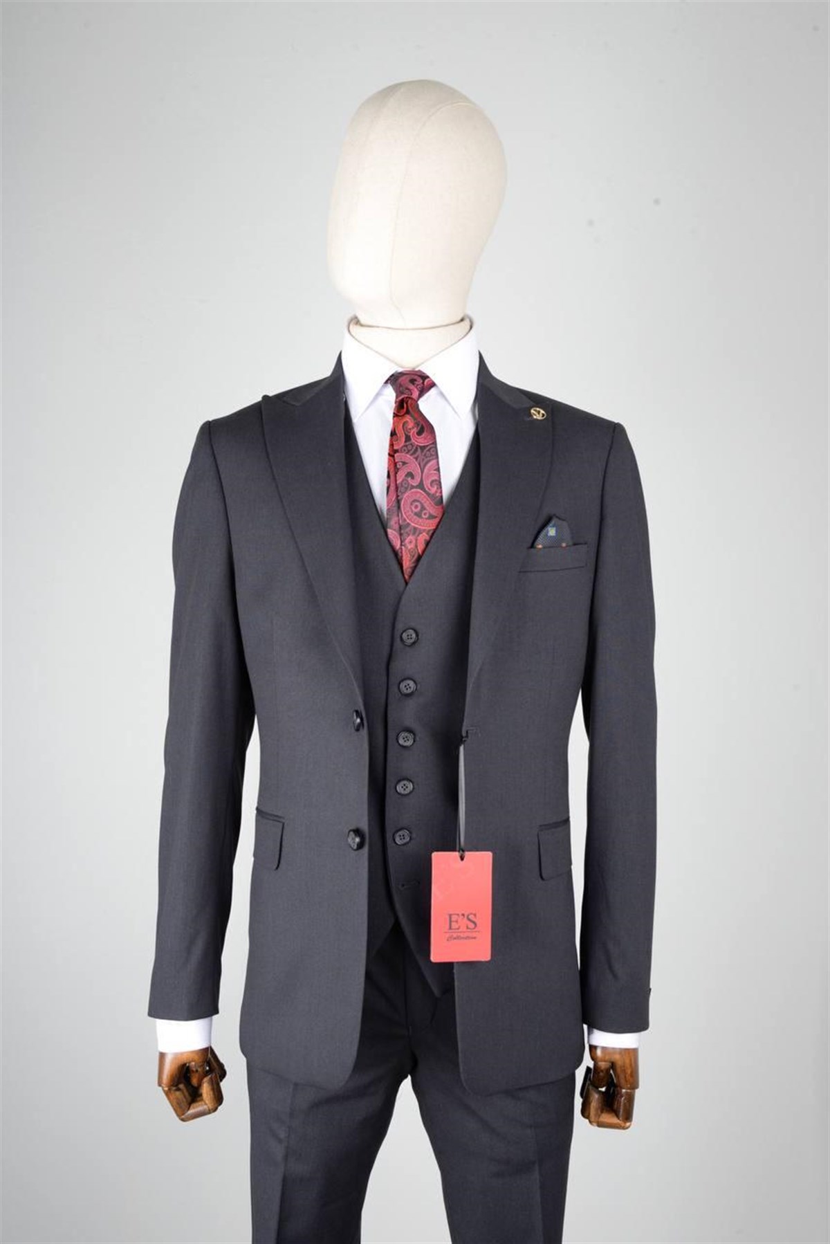 Maserto Slim Fit Koyu Gri Takım Elbise Düz Desenli