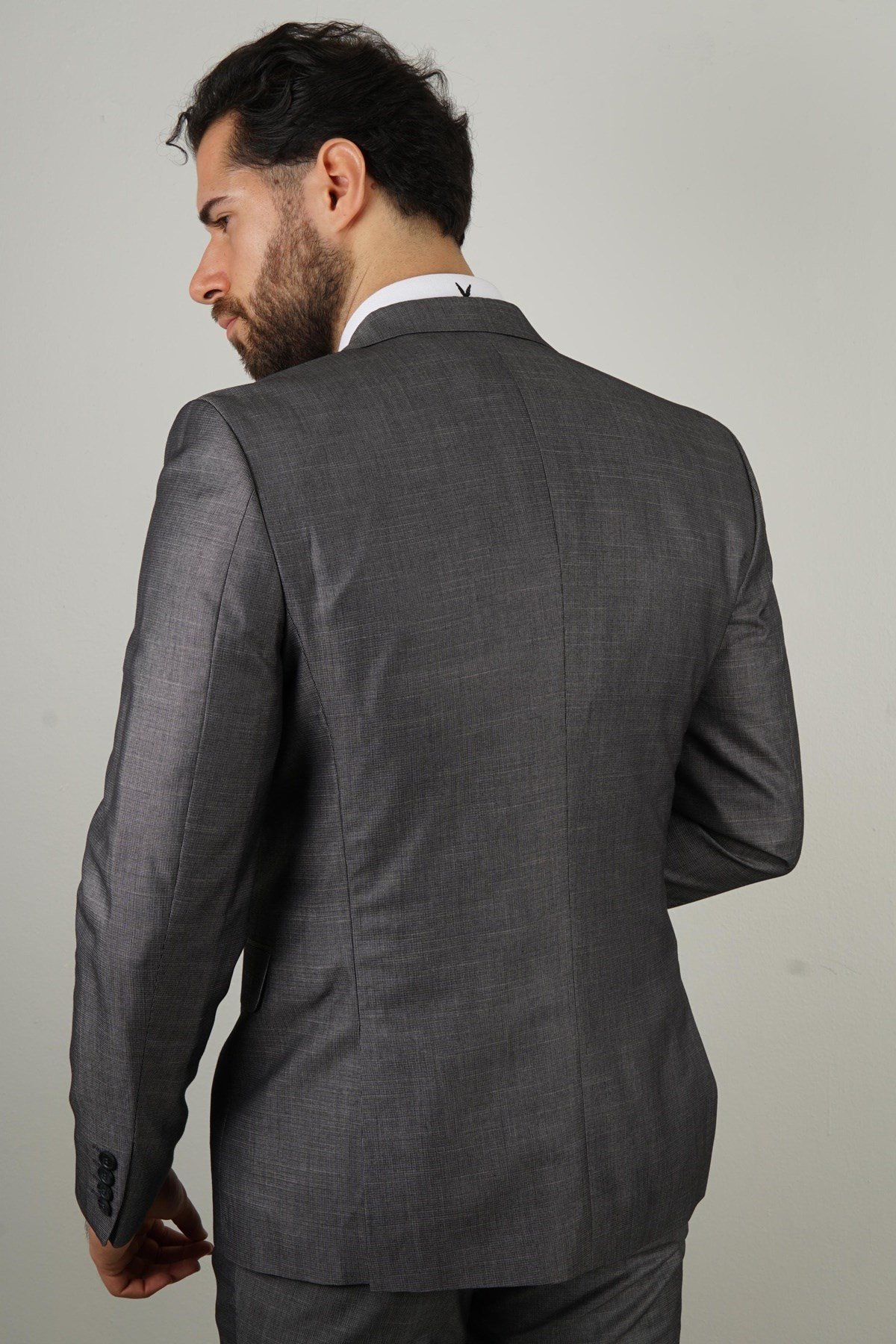 Maserto Slim Fit Koyu Gri Takım Elbise Kendinden Desenli