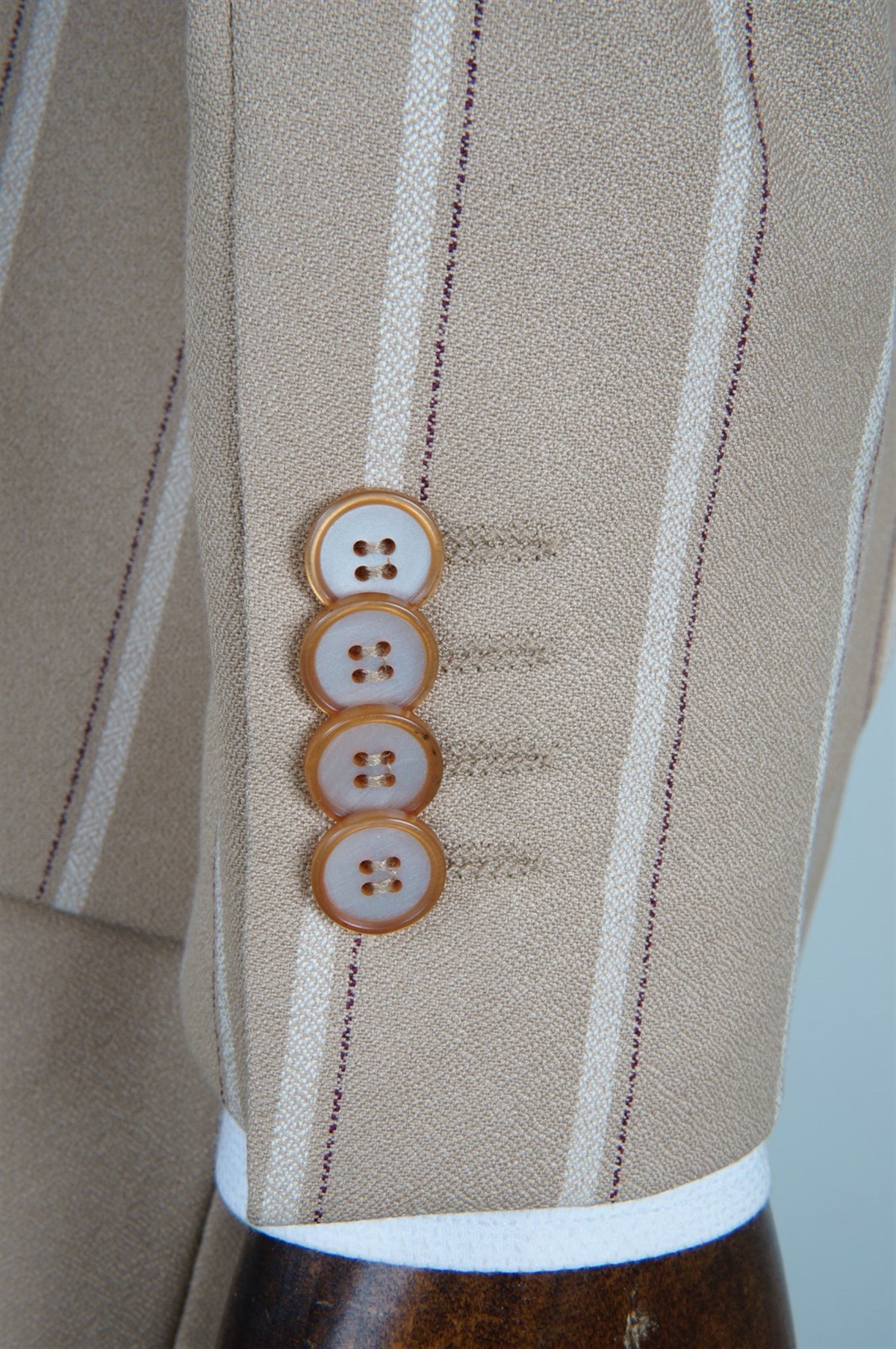 Maserto Slim Fit Krem Takım Elbise Çizgili Desenli