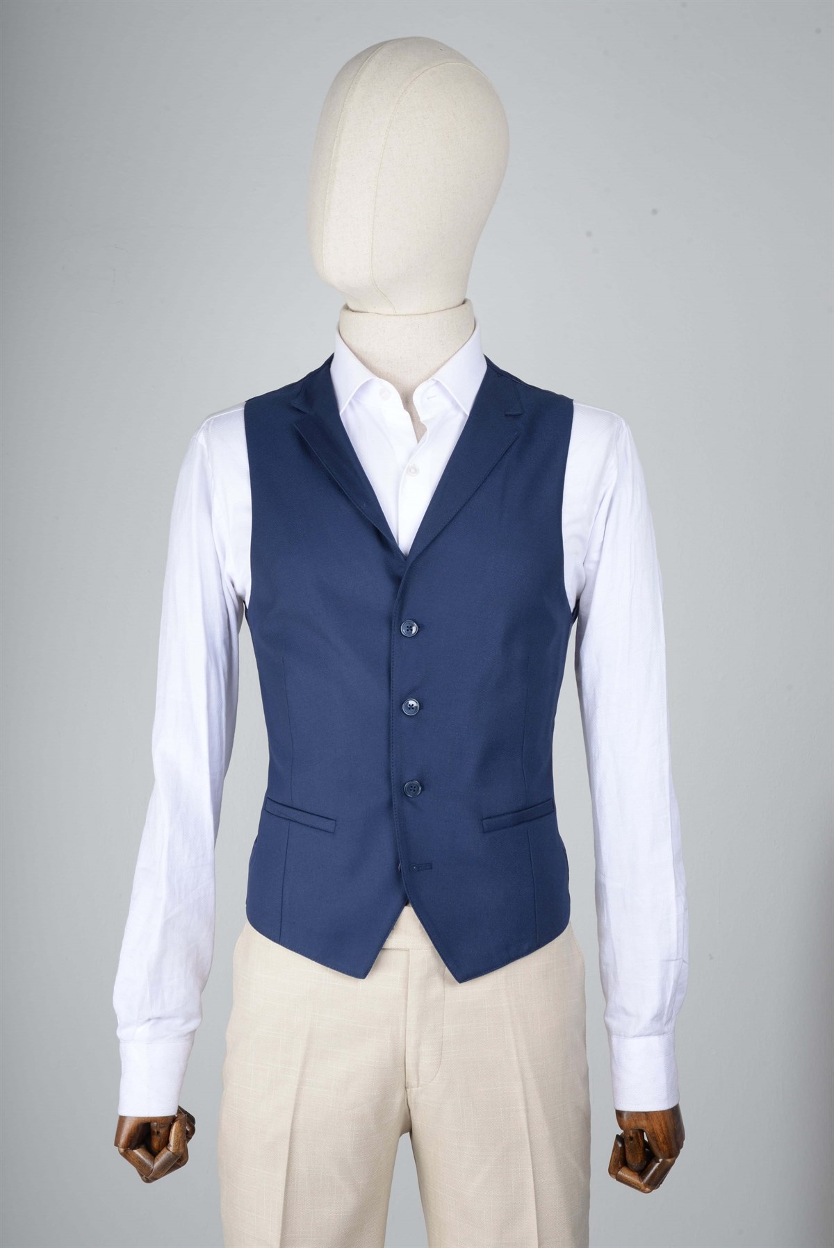 Maserto Slim Fit Krem Yelekli Takım Elbise Ekose Desenli