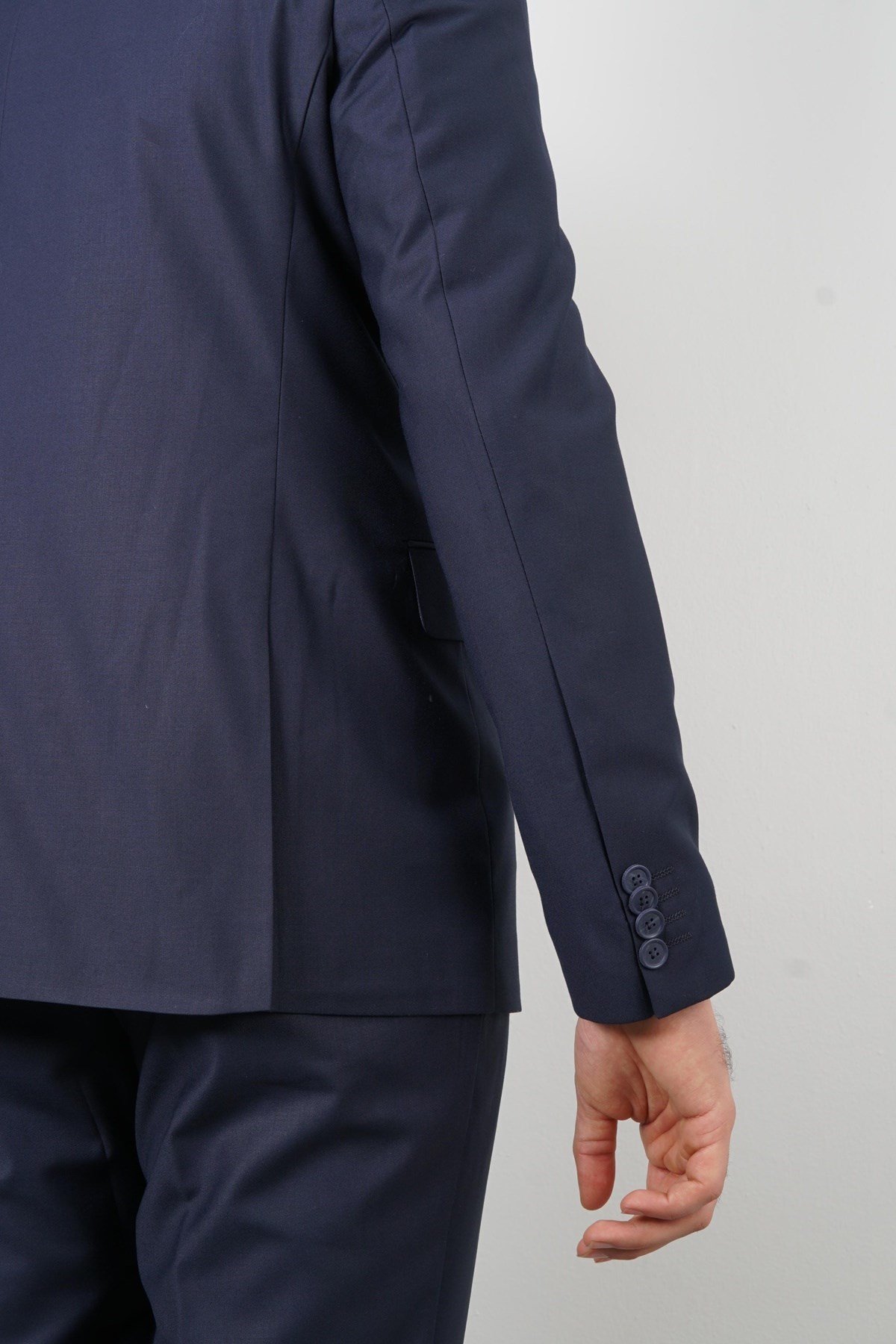 Maserto Slim Fit Kruvaze Lacivert Takım Elbise Düz Desenli