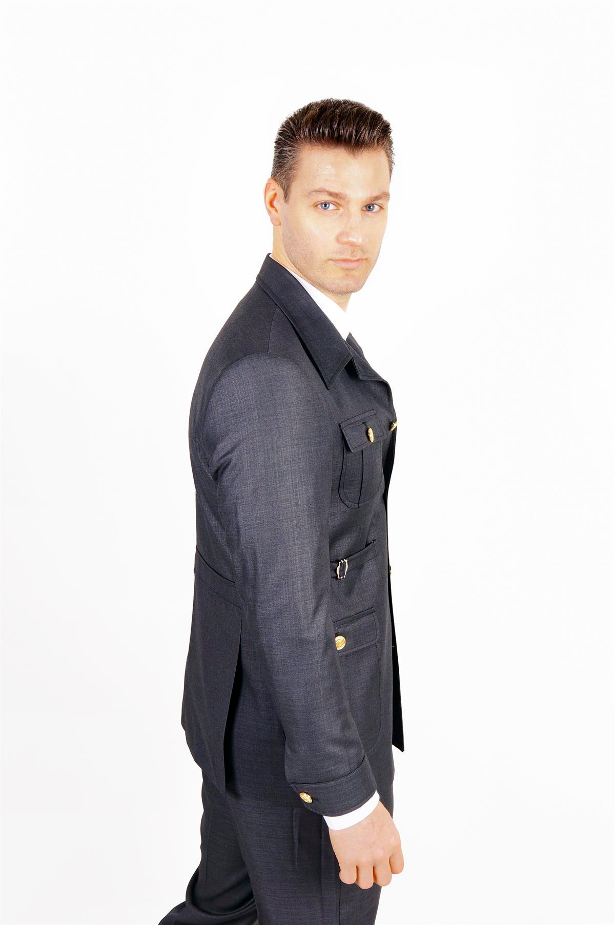 Maserto Slim Fit Lacivert Cepli Takım Elbise Kendinden Desenli