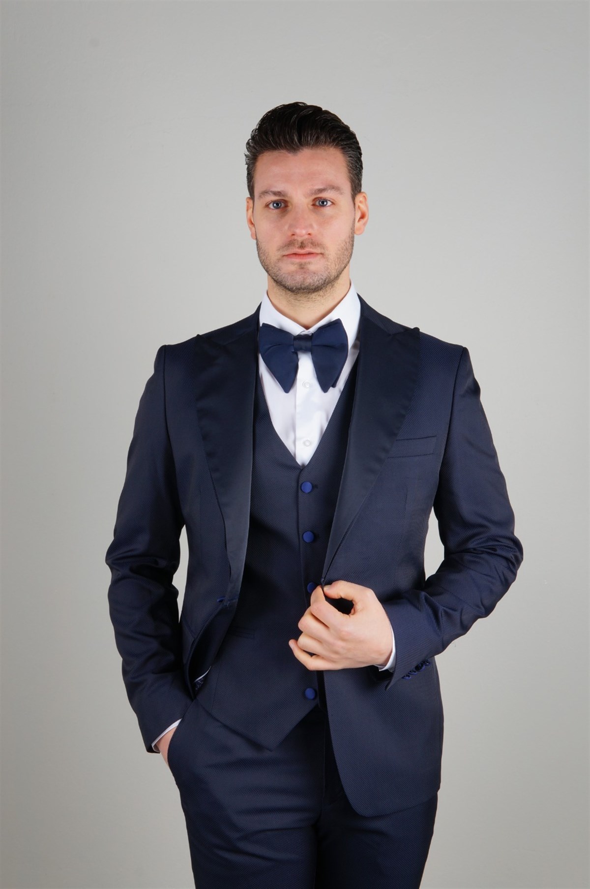 Maserto Slim Fit Lacivert Damatlık Düz Desenli