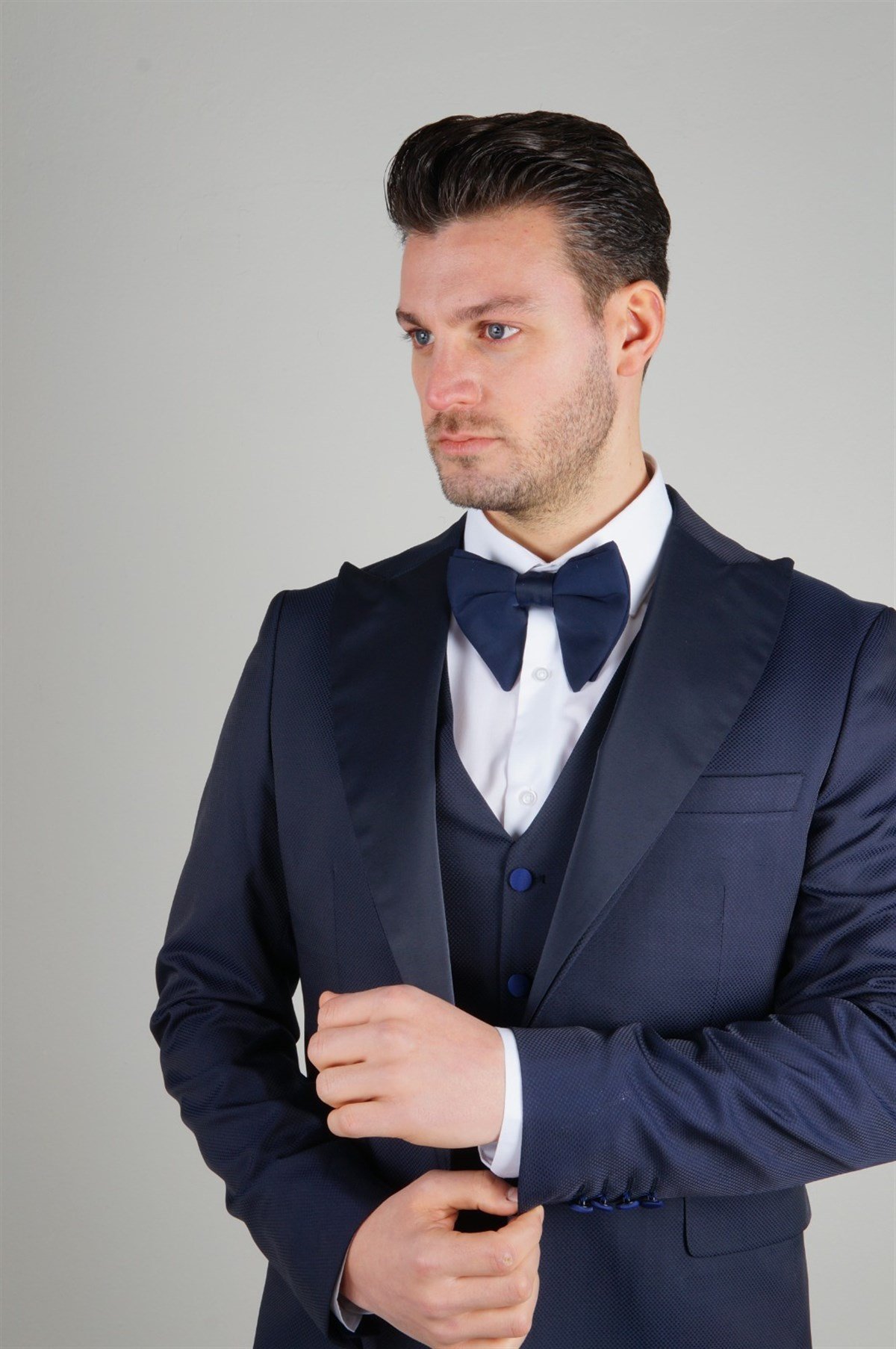 Maserto Slim Fit Lacivert Damatlık Düz Desenli