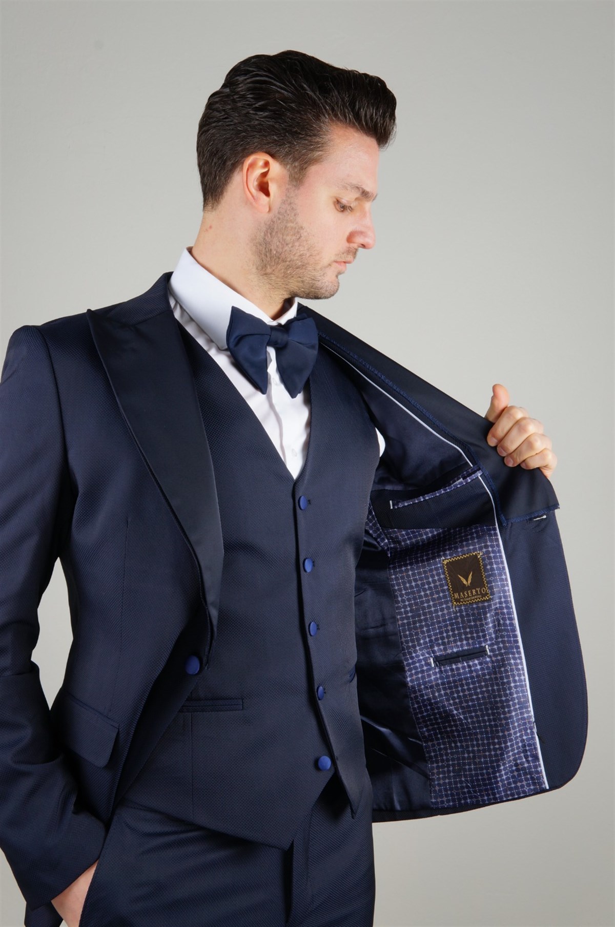 Maserto Slim Fit Lacivert Damatlık Düz Desenli