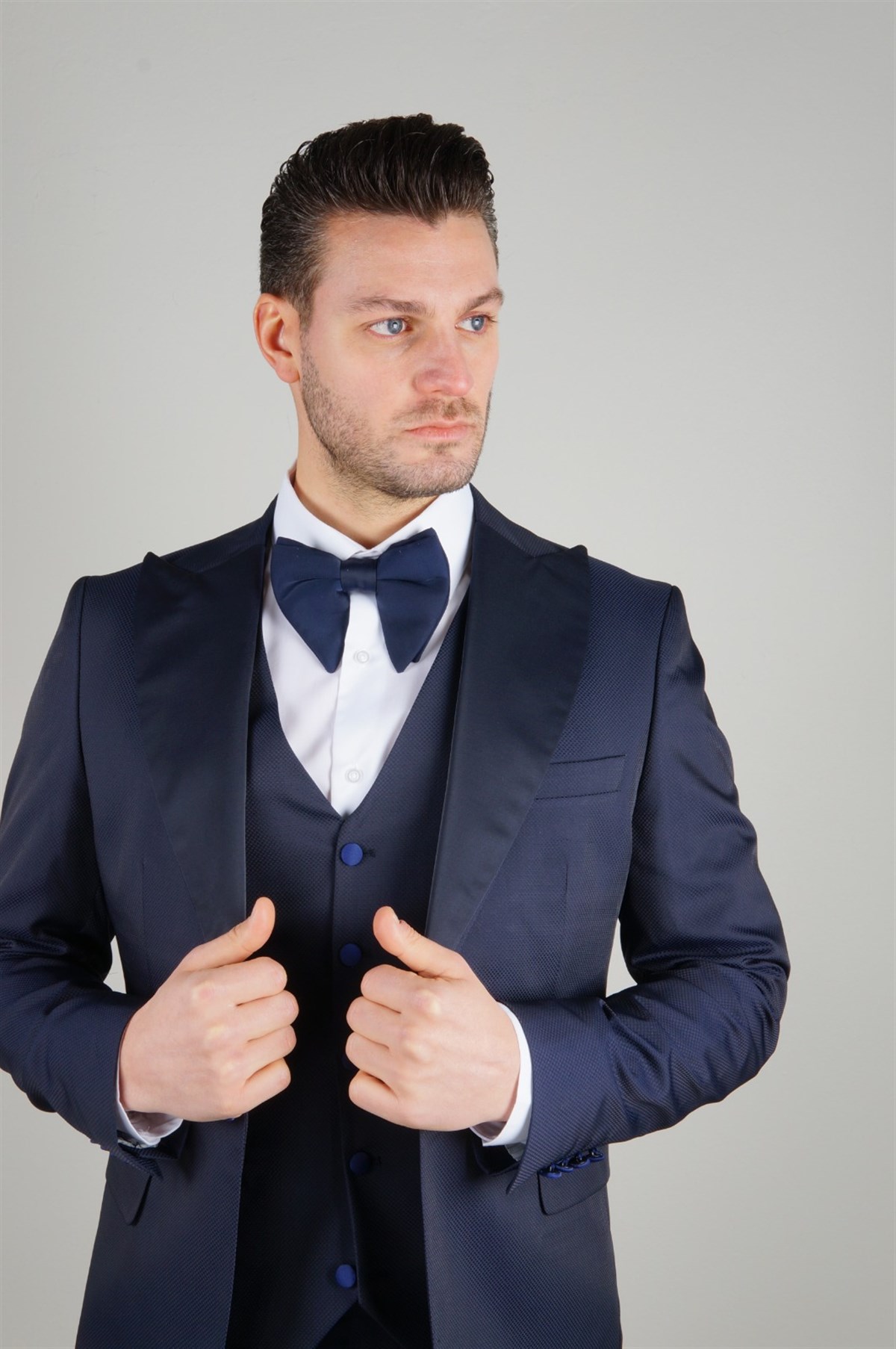 Maserto Slim Fit Lacivert Damatlık Düz Desenli