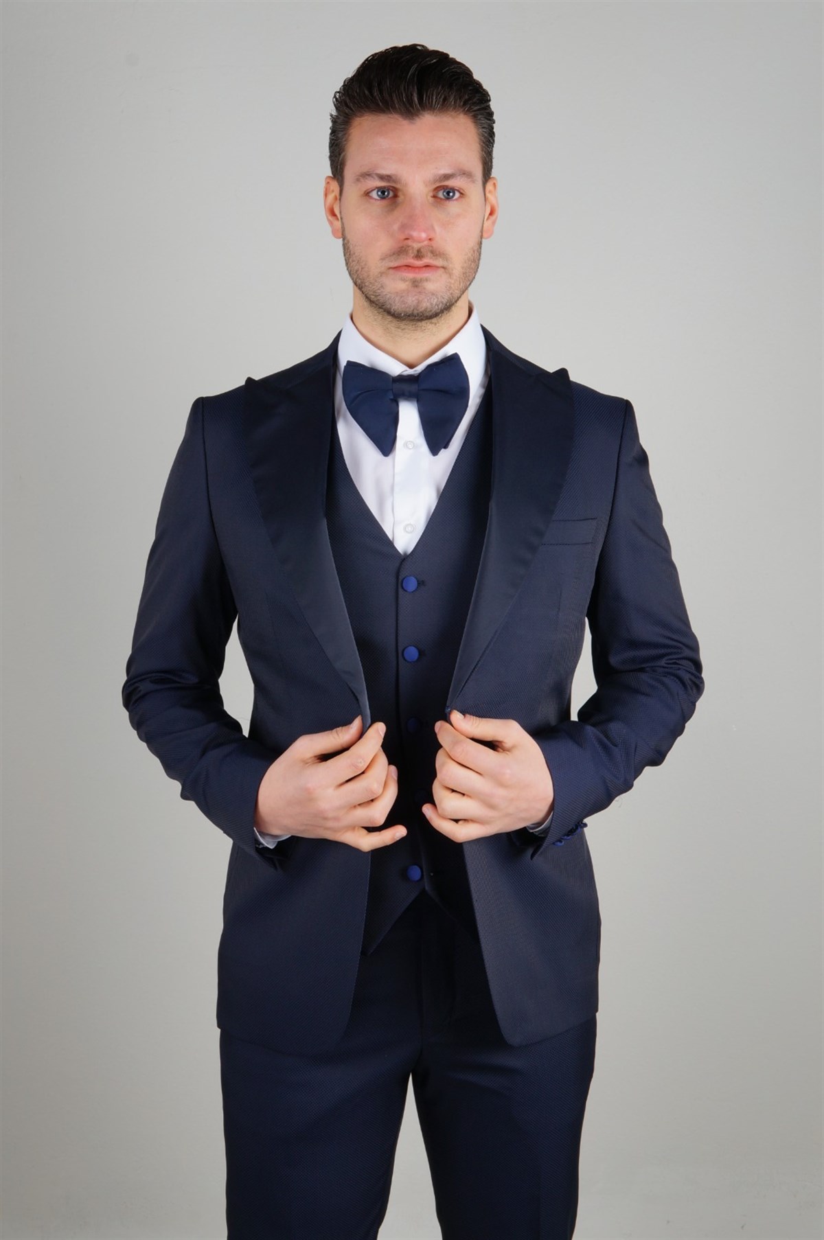 Maserto Slim Fit Lacivert Damatlık Düz Desenli