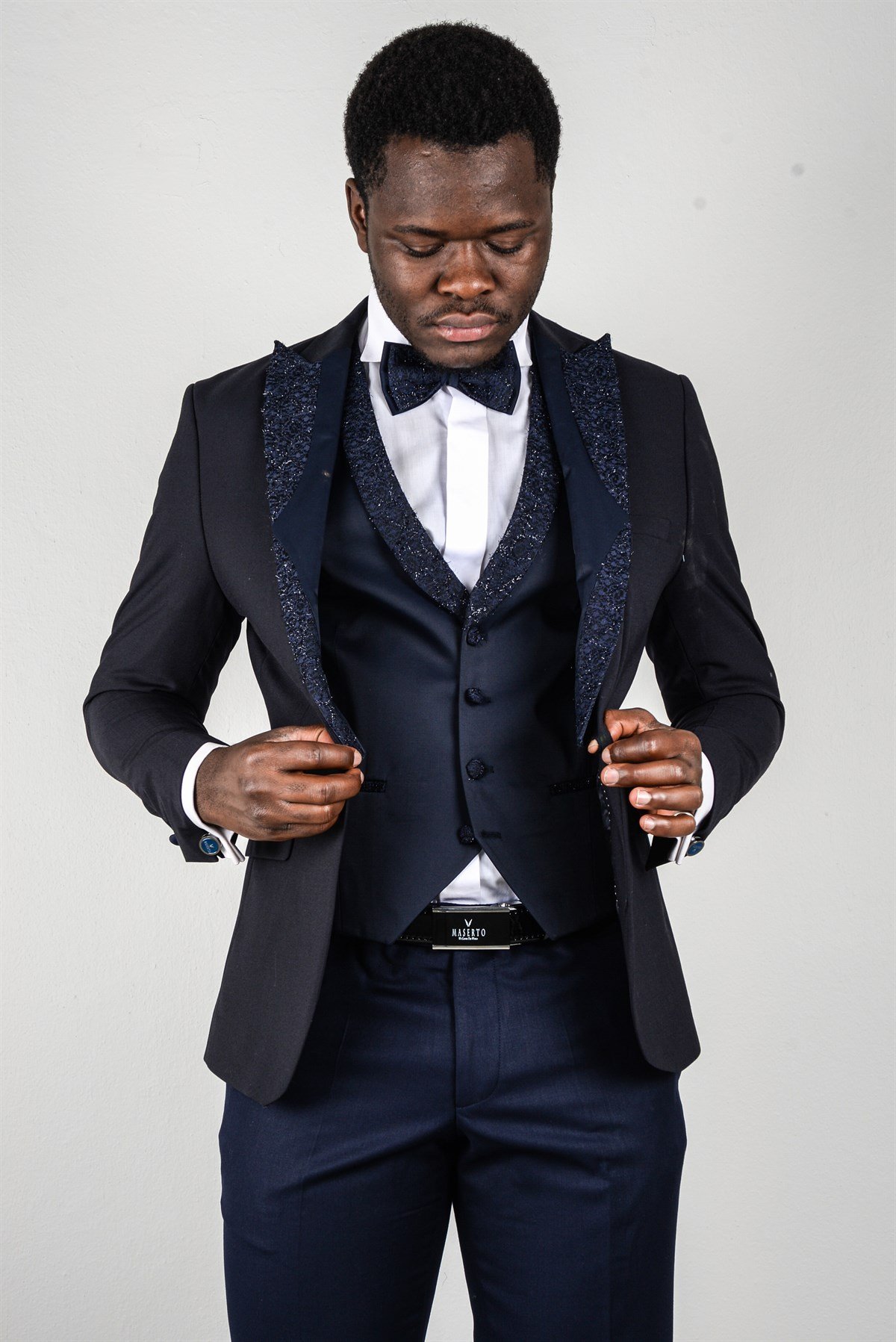 Maserto Slim Fit Lacivert Özel Dikim Damatlık