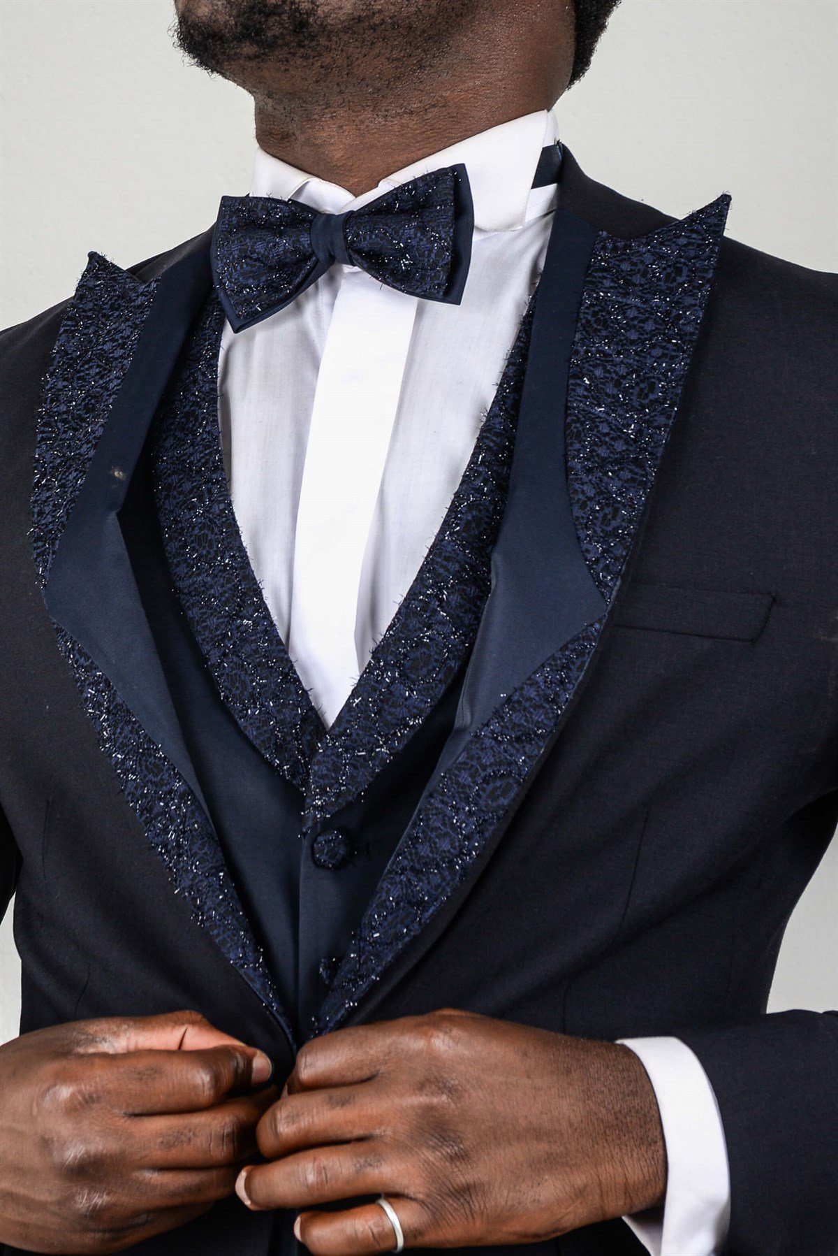 Maserto Slim Fit Lacivert Özel Dikim Damatlık