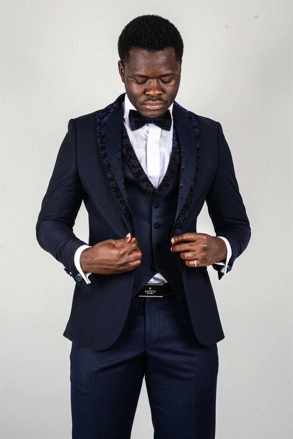 Maserto Slim Fit Lacivert Özel Dikim Damatlık