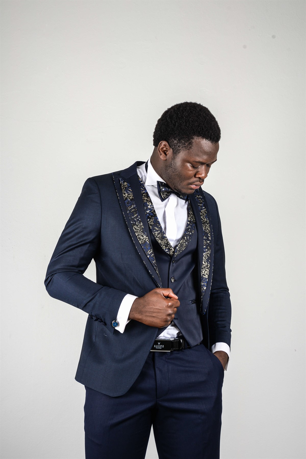 Maserto Slim Fit Lacivert Özel Dikim Damatlık