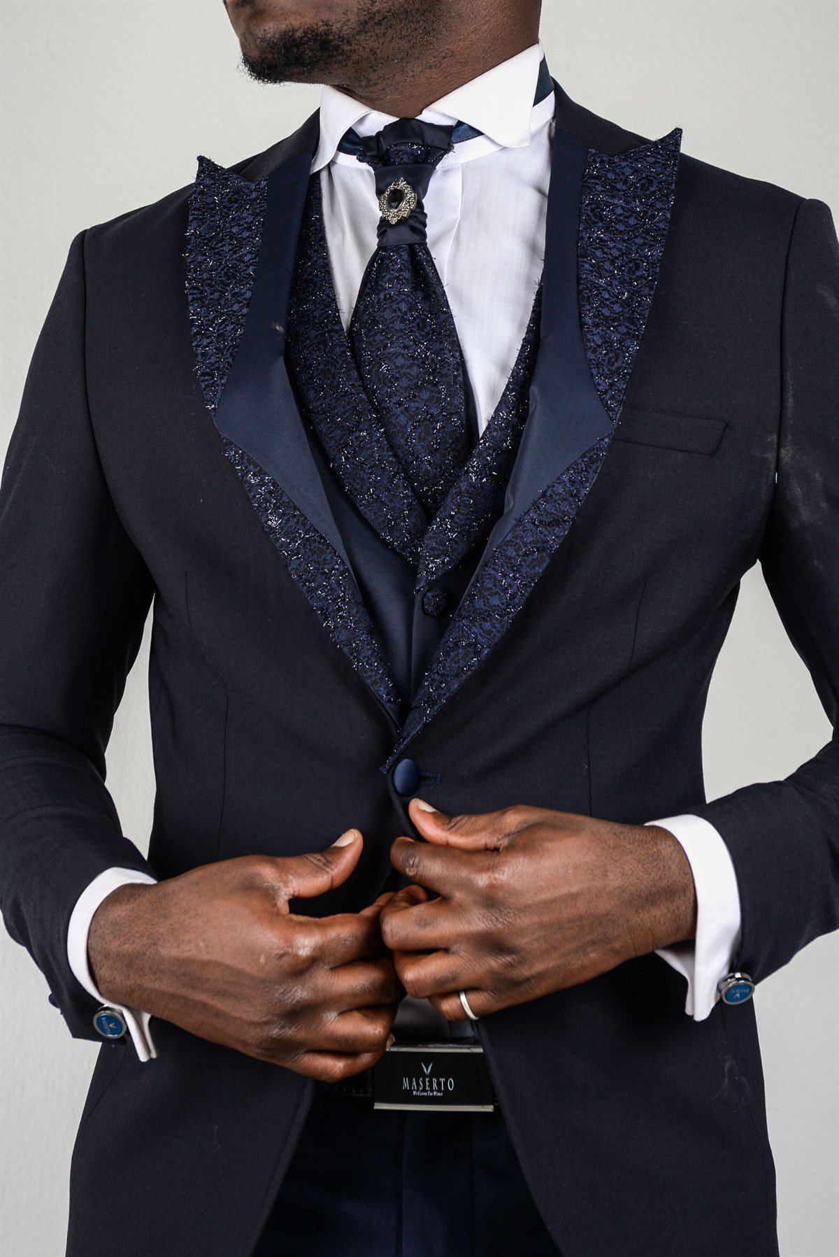 Maserto Slim Fit Lacivert Özel Dikim Damatlık