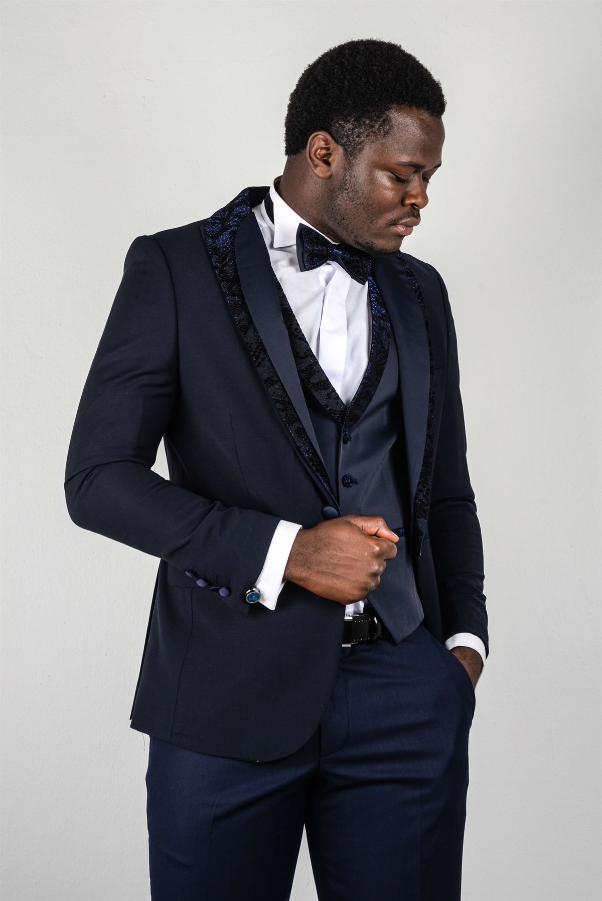 Maserto Slim Fit Lacivert Özel Dikim Damatlık