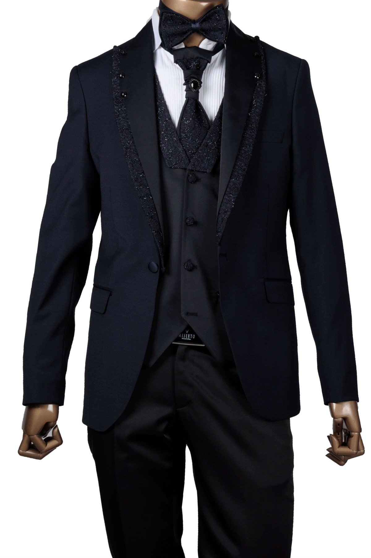 Maserto Slim Fit Lacivert Özel Siyah Damatlık