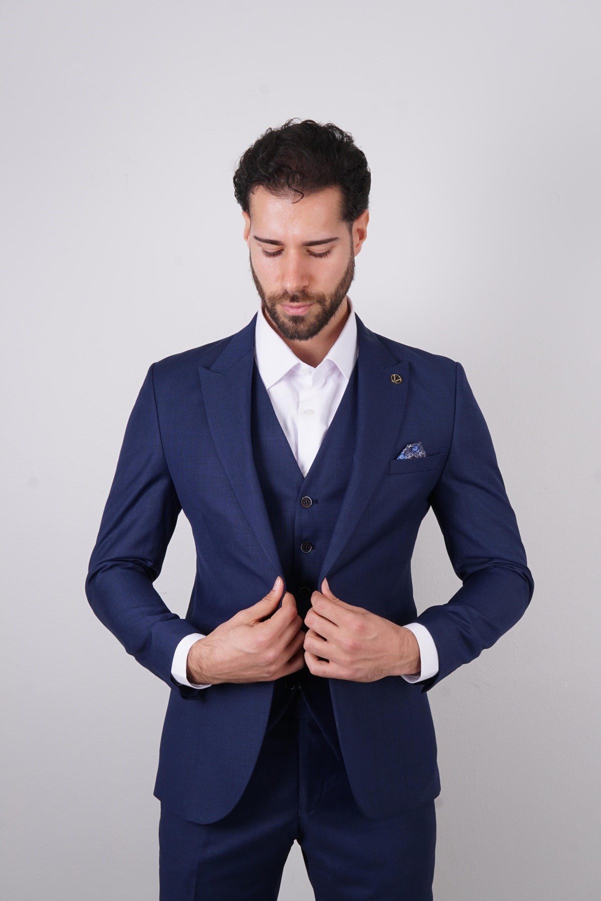 Maserto Slim Fit Lacivert Takım Elbise Düz Desenli