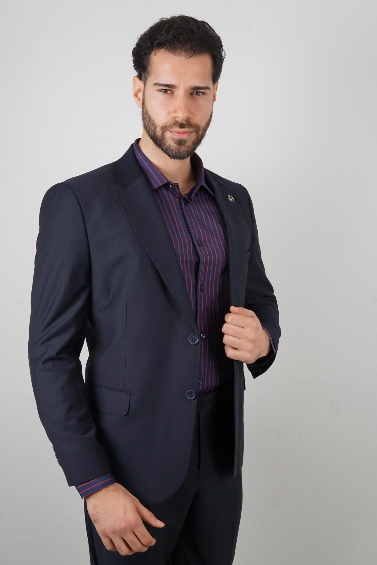 Maserto Slim Fit Lacivert Takım Elbise Düz Desenli