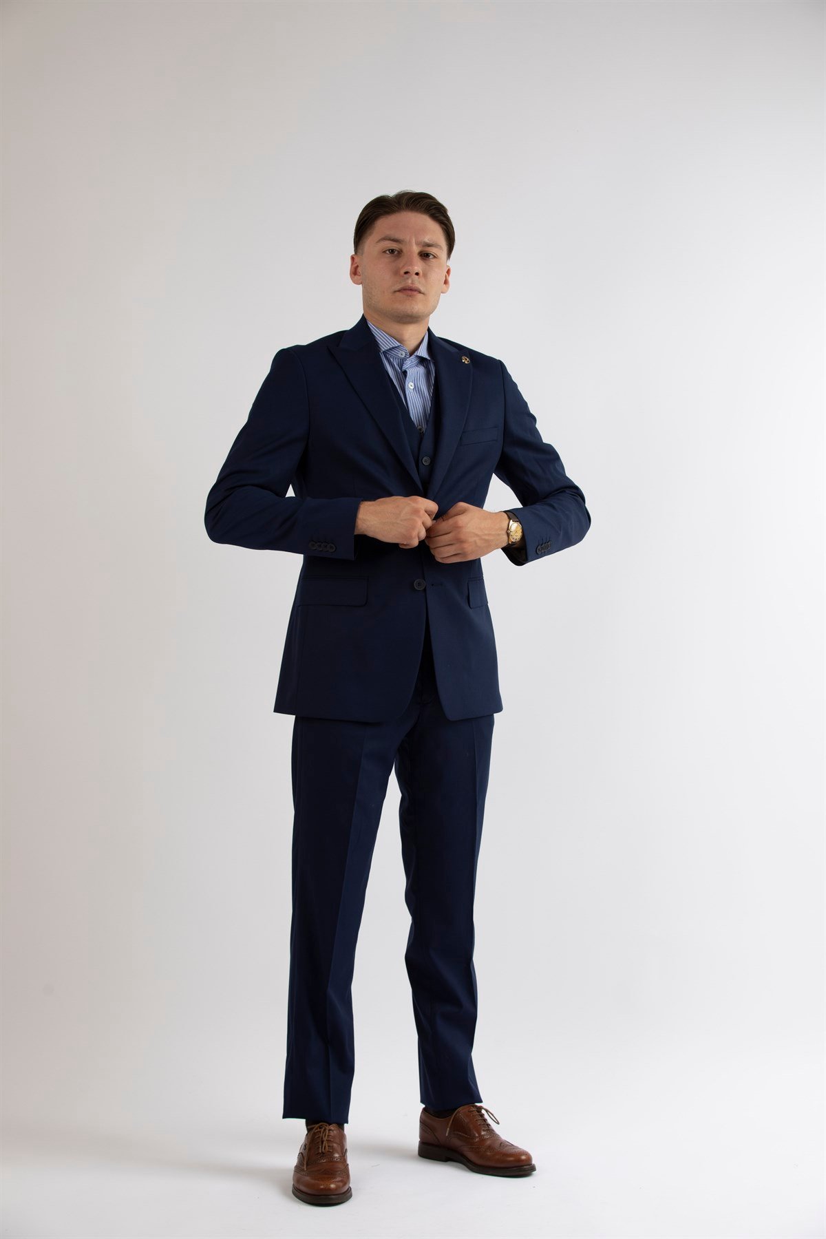 Maserto Slim Fit Lacivert Takım Elbise Düz Desenli