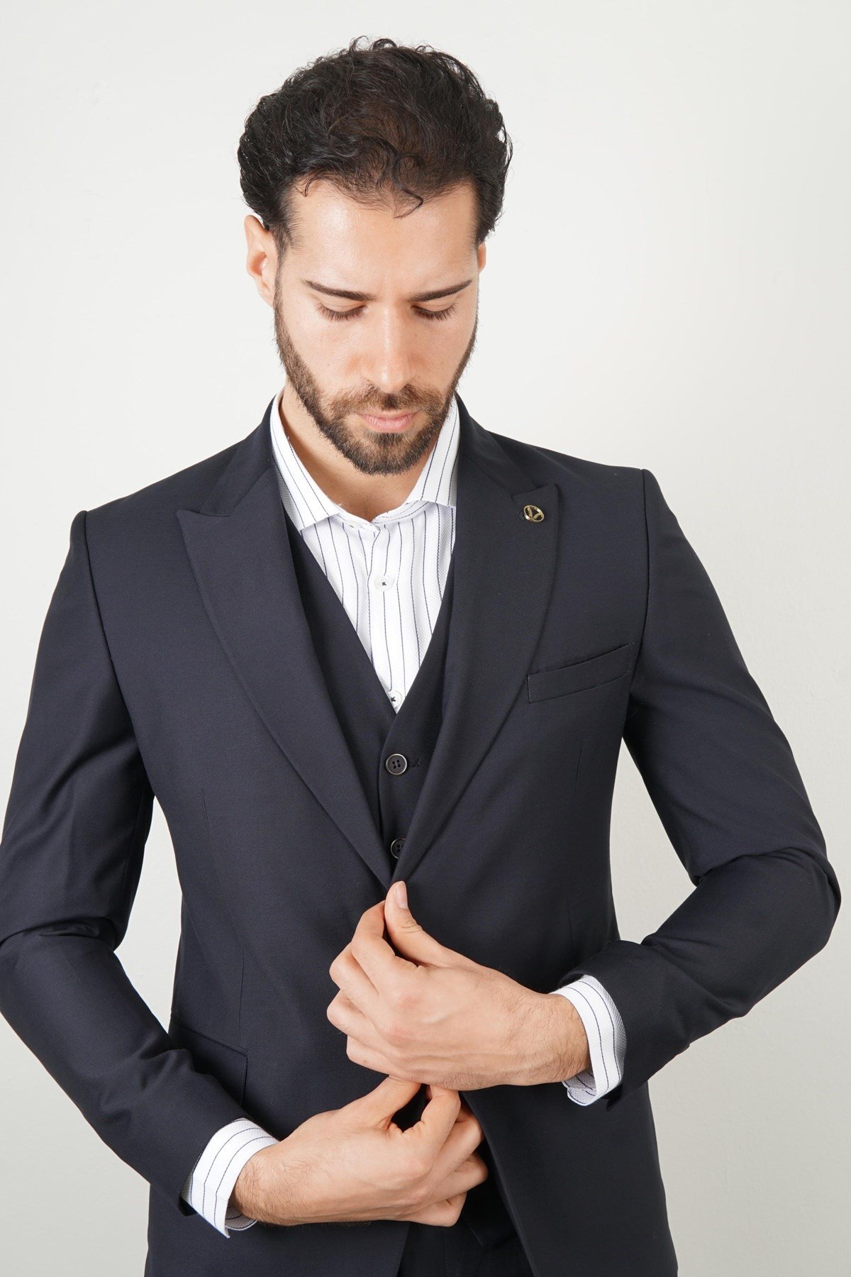 Maserto Slim Fit Lacivert Takım Elbise Düz Desenli