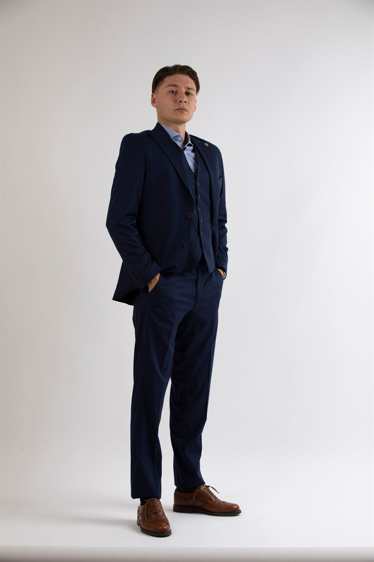 Maserto Slim Fit Lacivert Takım Elbise Düz Desenli