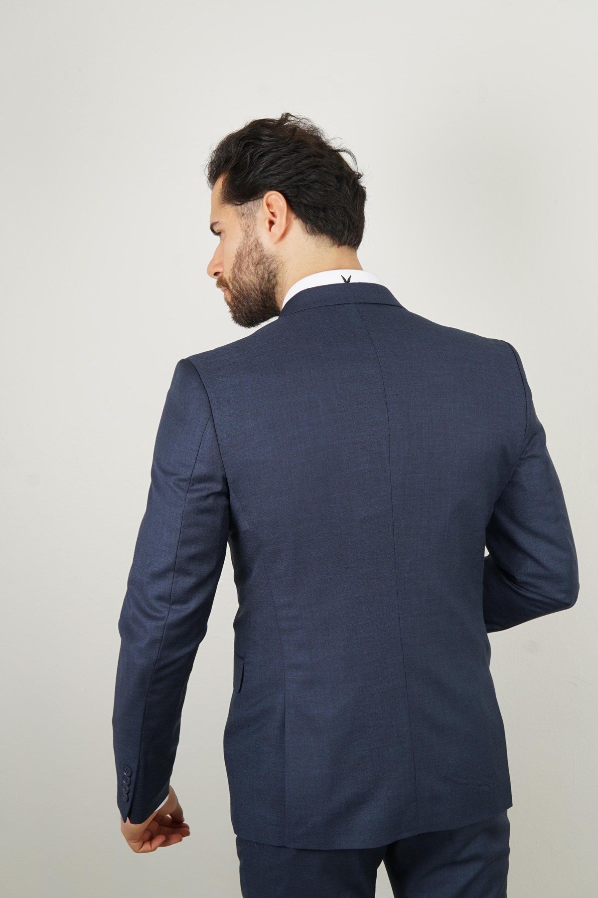 Maserto Slim Fit Lacivert Takım Elbise Kendinden Desenli