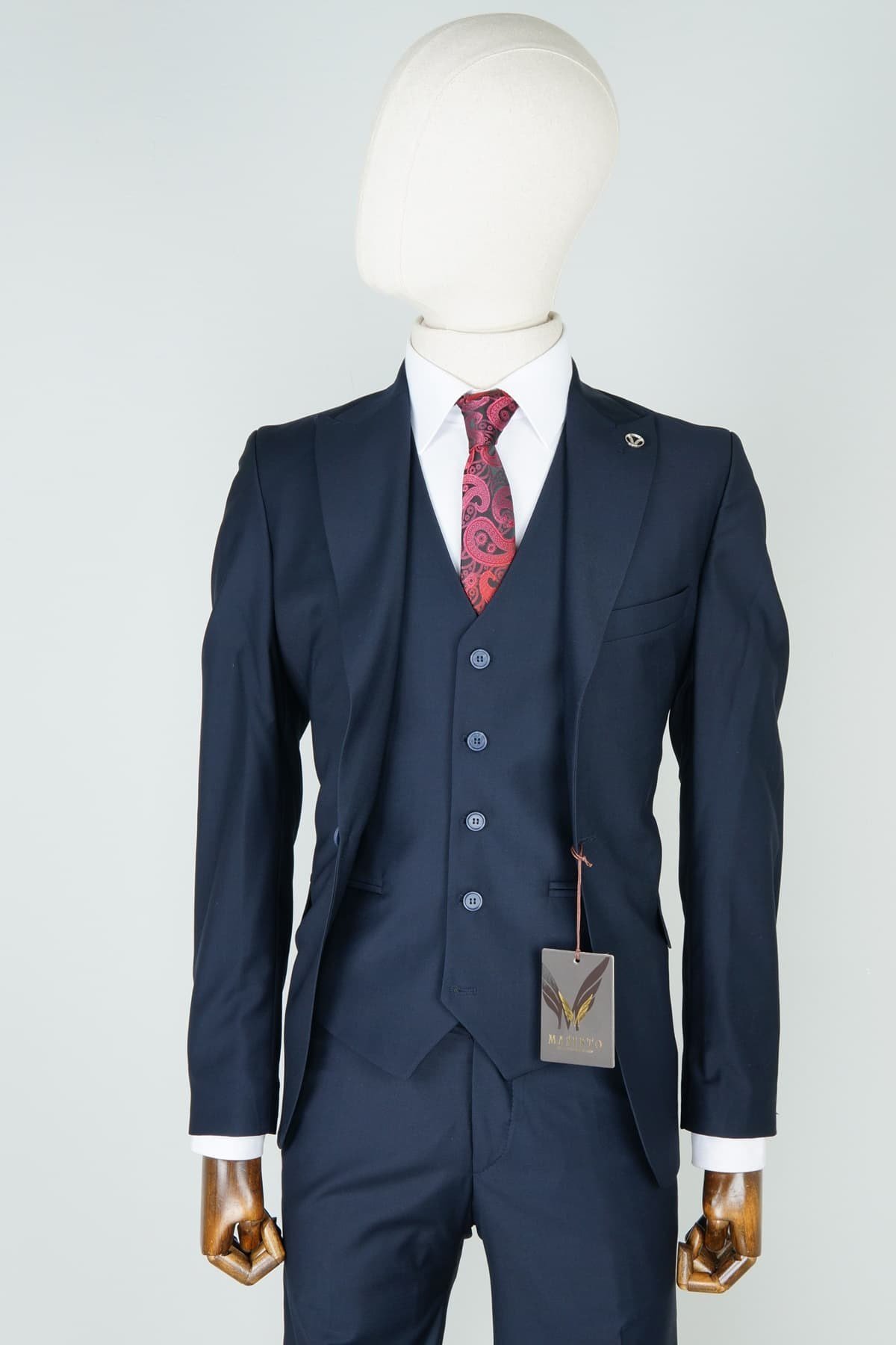 Maserto Slim Fit Lacivert Takım Elbise Düz Desenli