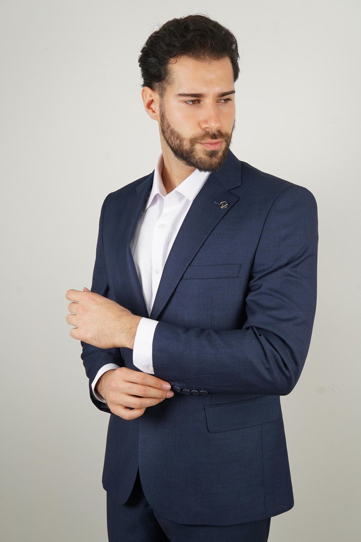 Maserto Slim Fit Lacivert Takım Elbise Düz Desenli