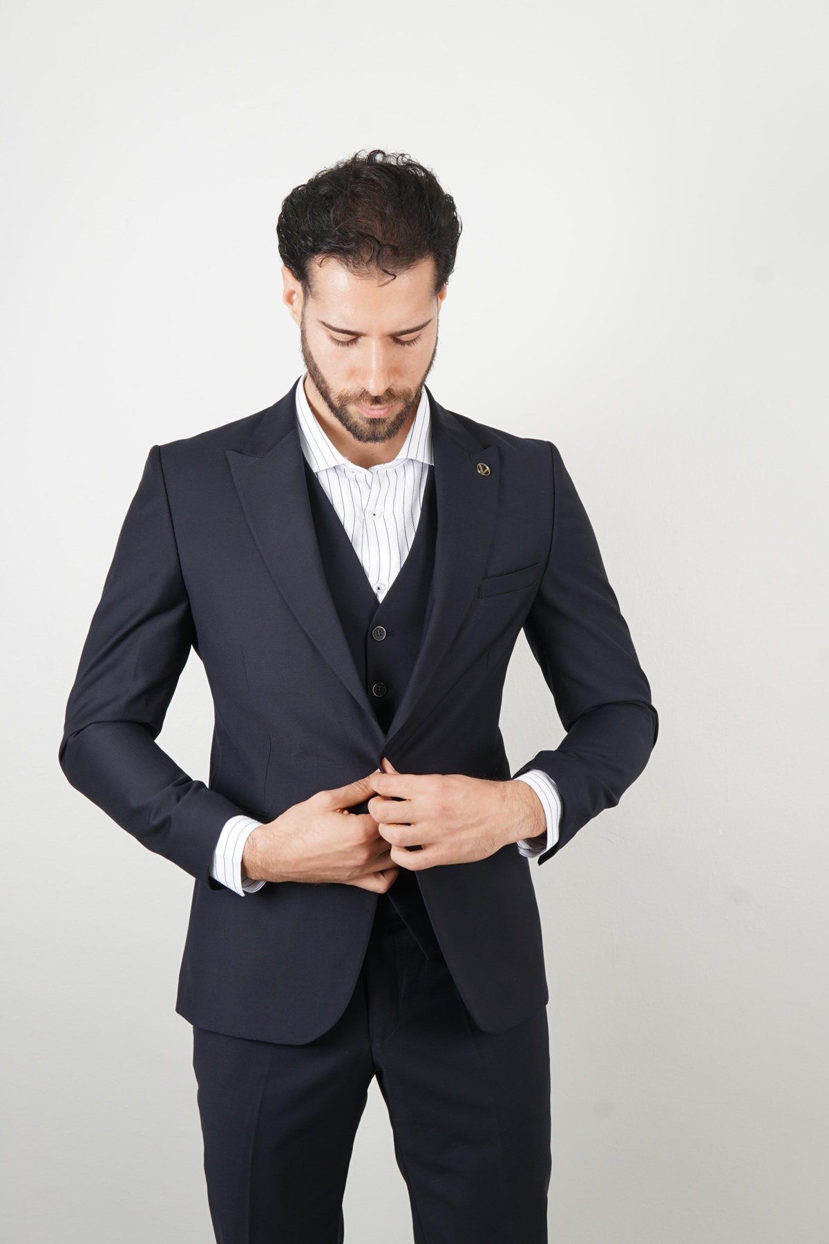 Maserto Slim Fit Lacivert Takım Elbise Düz Desenli