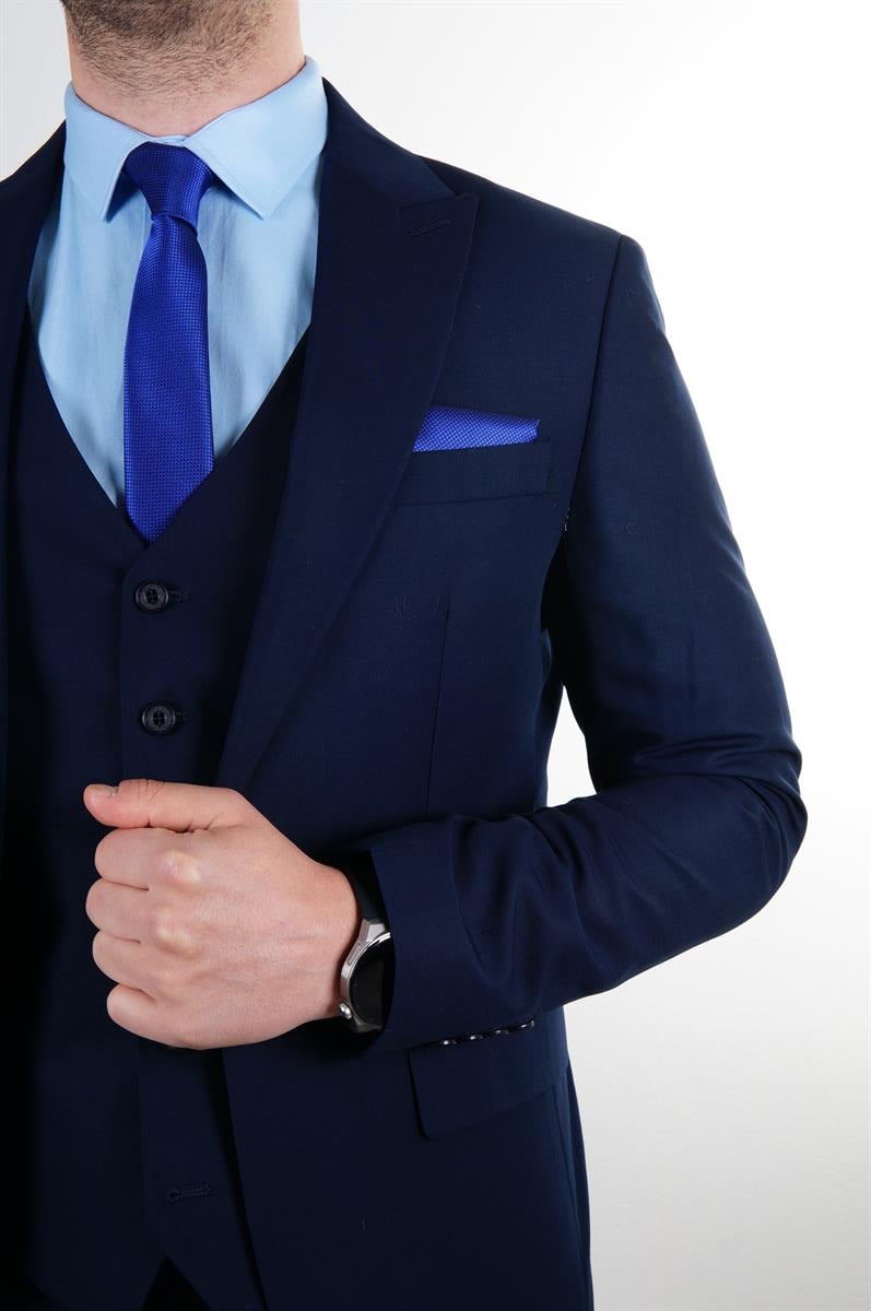 Maserto Slim Fit Lacivert Takım Elbise Düz Desenli