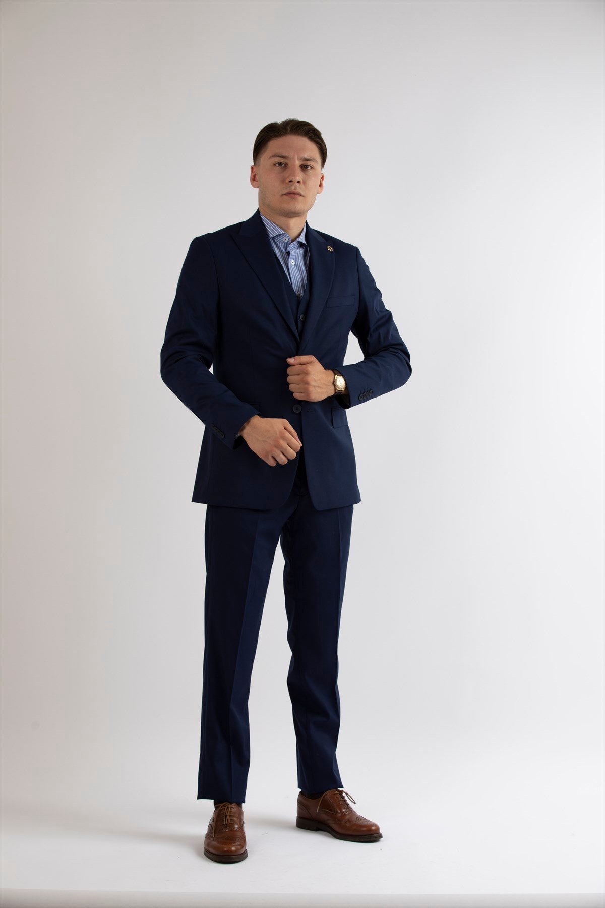 Maserto Slim Fit Lacivert Takım Elbise Düz Desenli