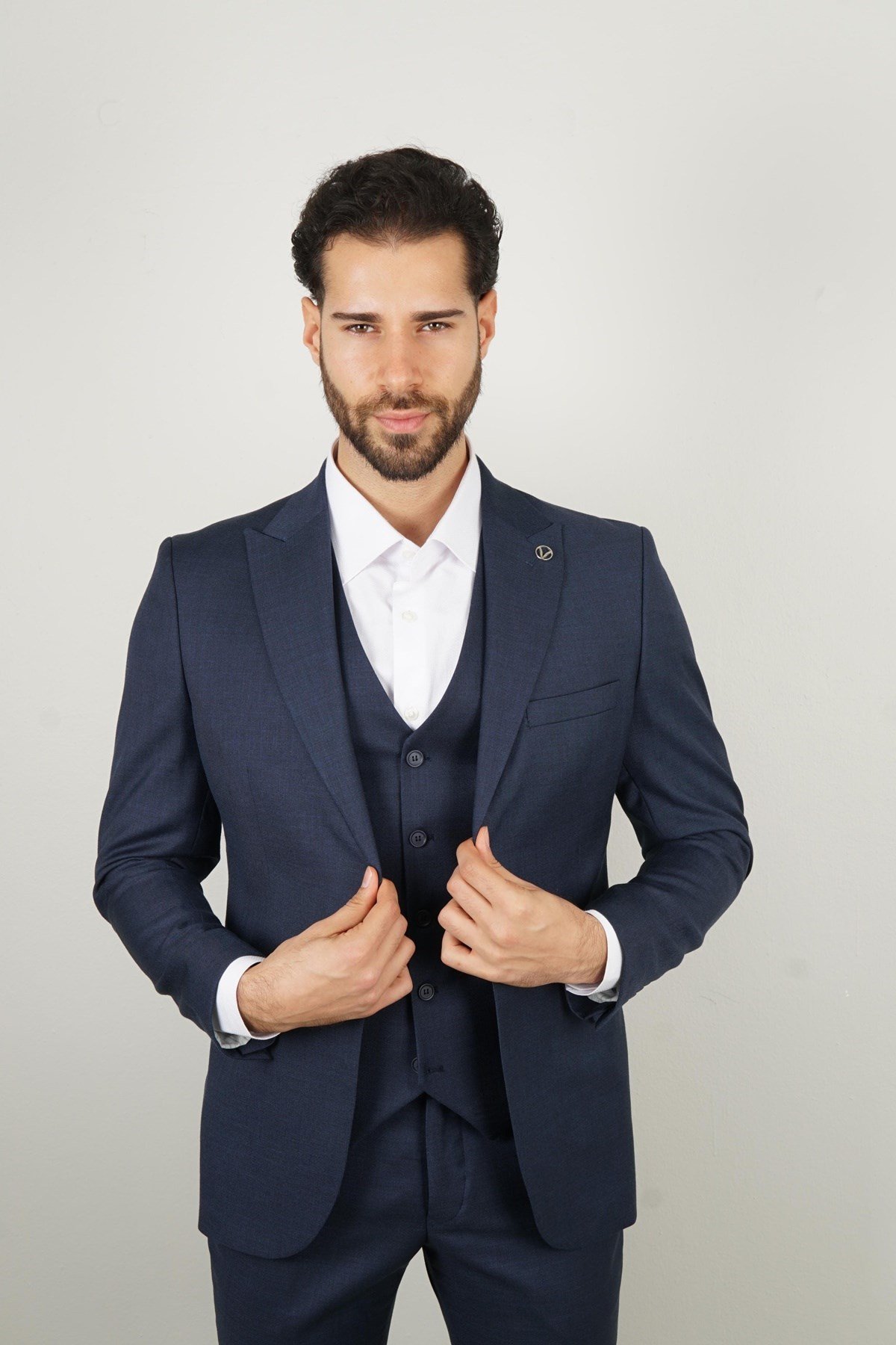 Maserto Slim Fit Lacivert Takım Elbise Kendinden Desenli