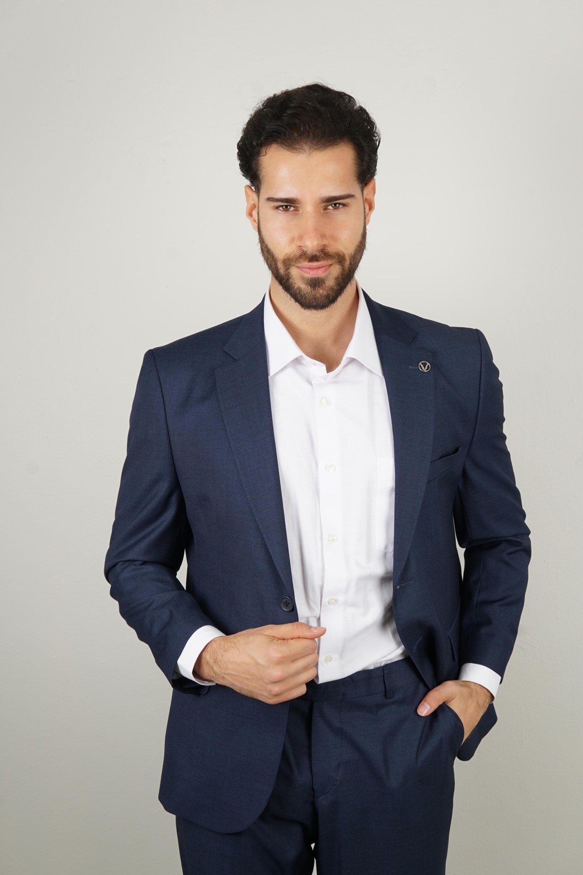 Maserto Slim Fit Lacivert Takım Elbise Düz Desenli