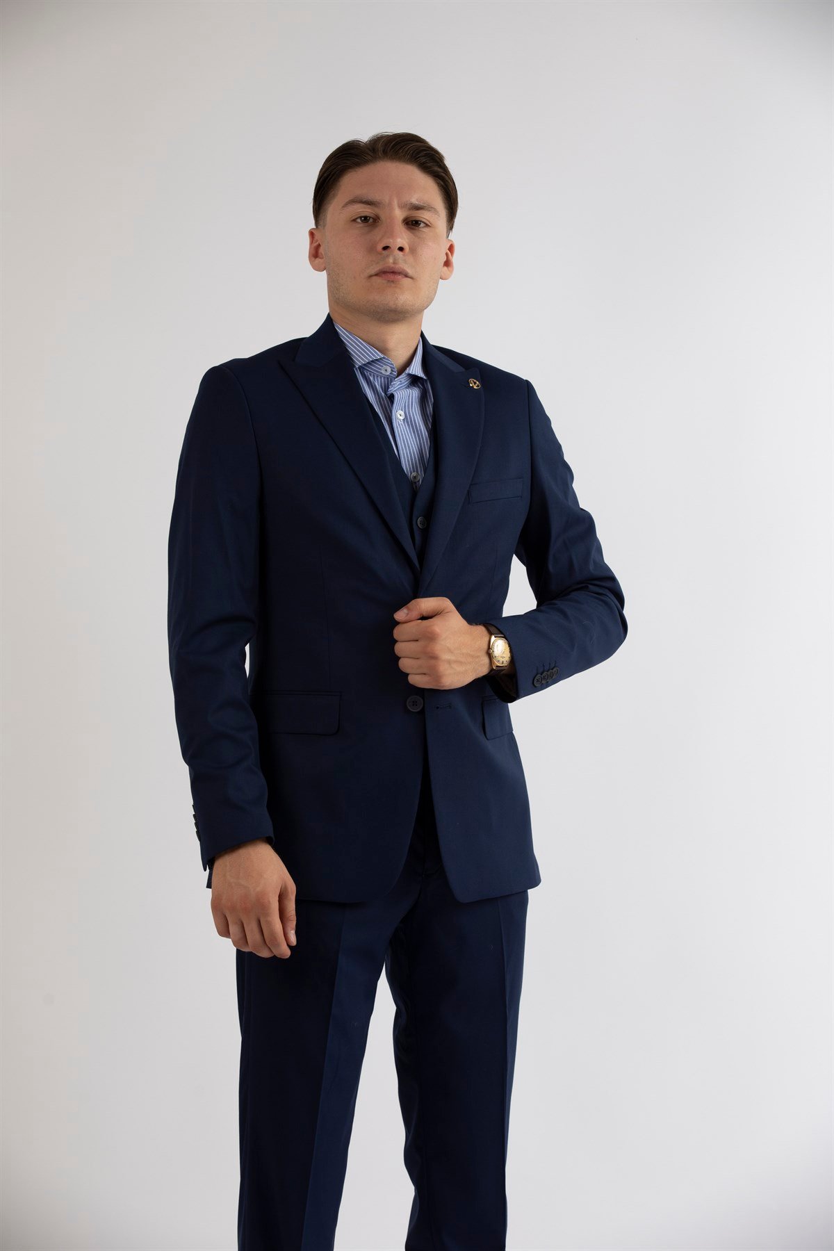 Maserto Slim Fit Lacivert Takım Elbise Düz Desenli