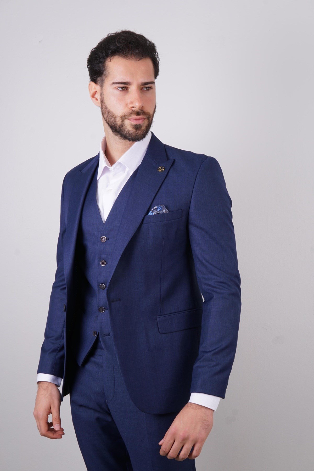 Maserto Slim Fit Lacivert Takım Elbise Düz Desenli