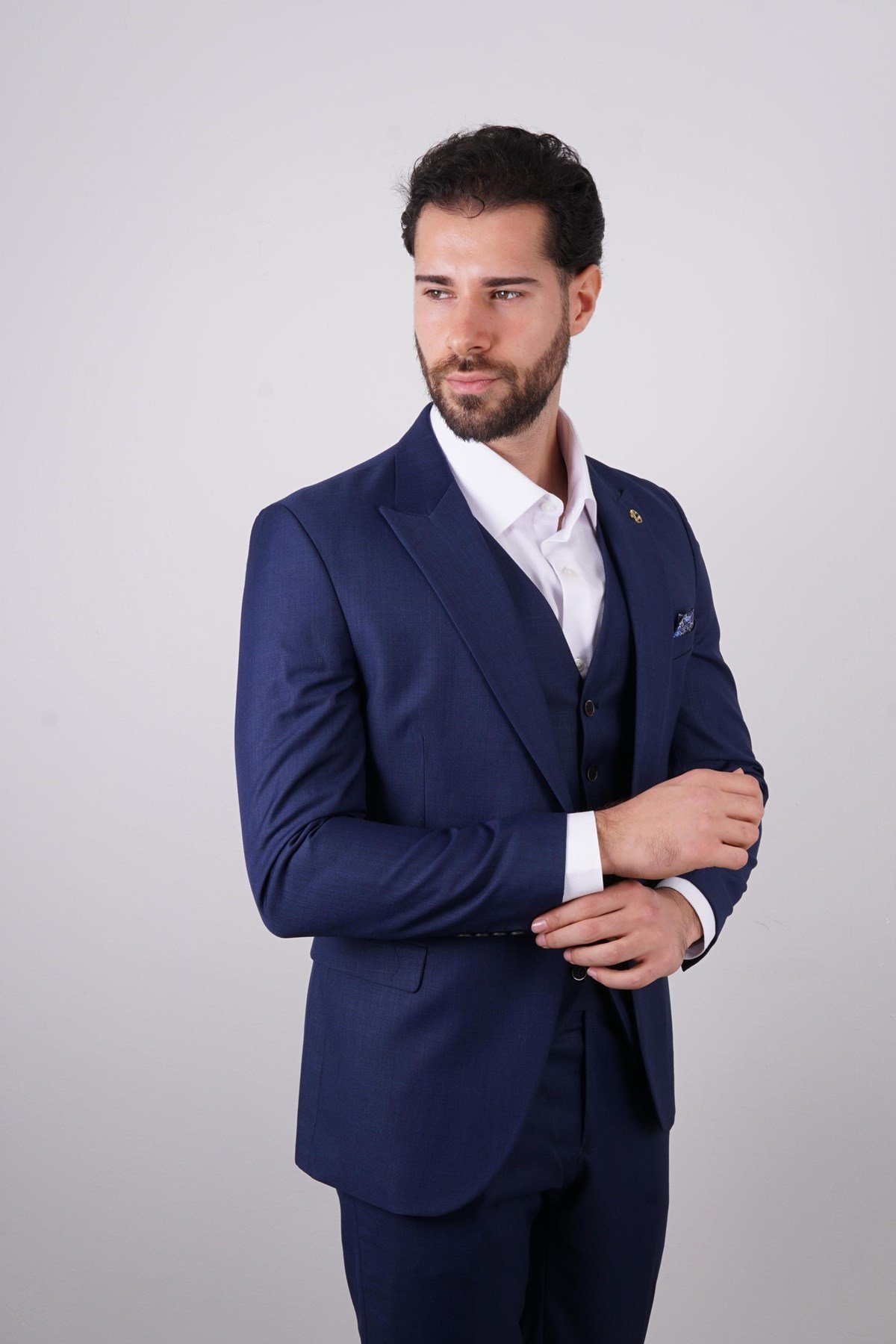 Maserto Slim Fit Lacivert Takım Elbise Düz Desenli