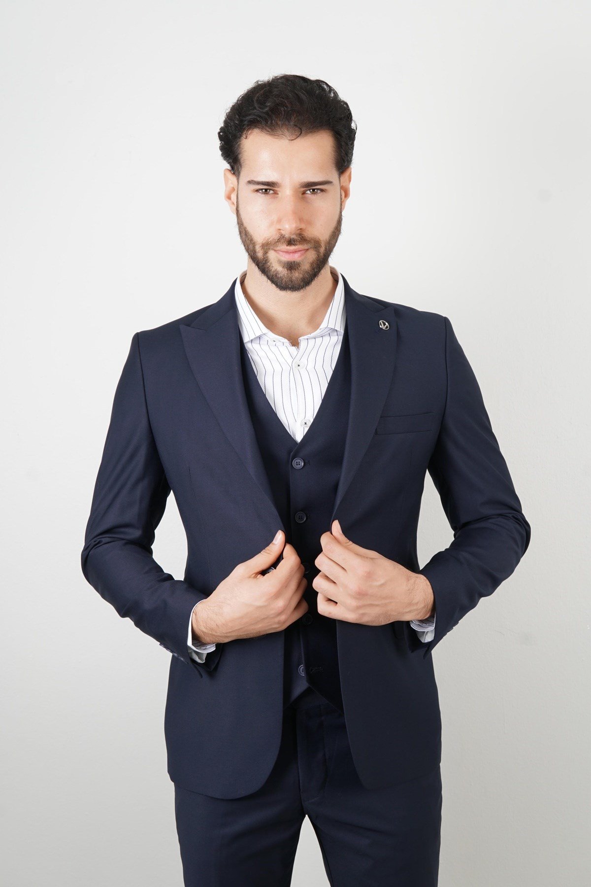 Maserto Slim Fit Lacivert Takım Elbise Düz Desenli