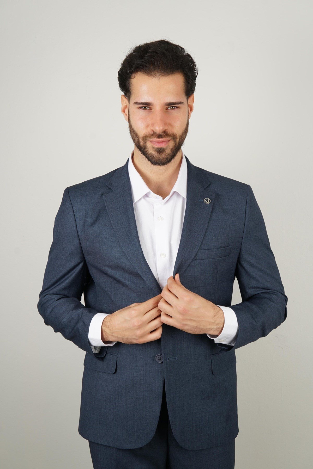 Maserto Slim Fit Lacivert Takım Elbise Düz Desenli