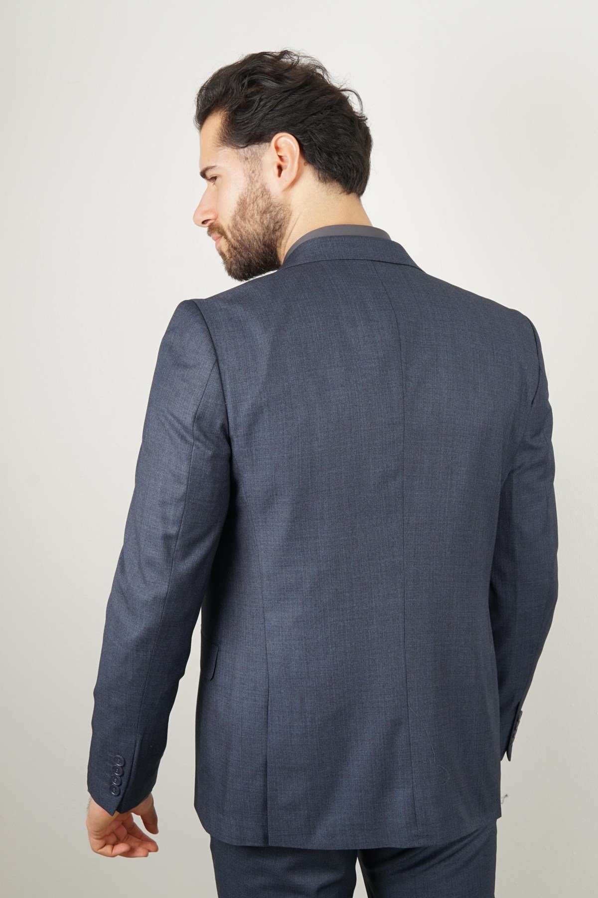 Maserto Slim Fit Lacivert Takım Elbise Kendinden Desenli