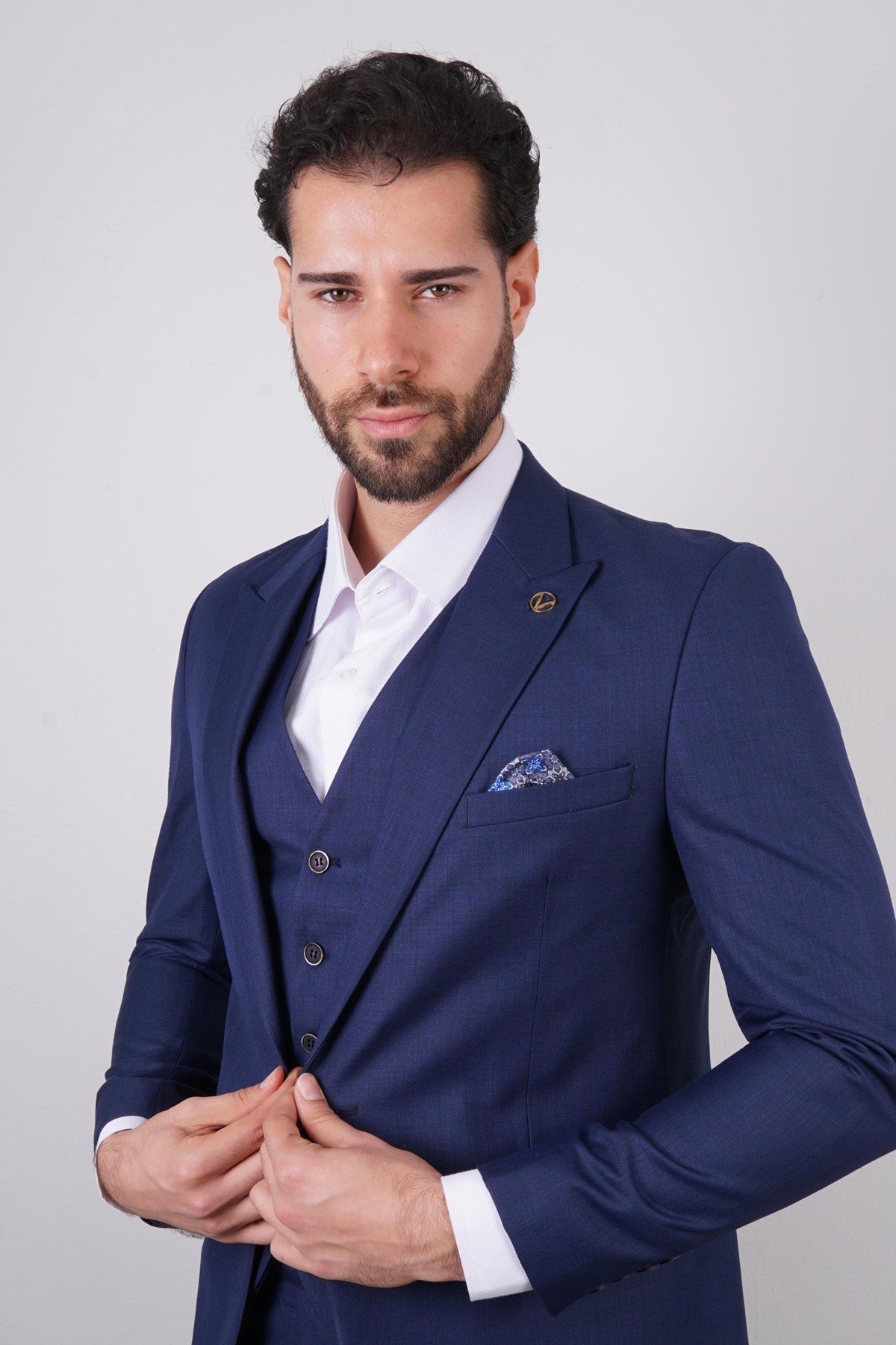 Maserto Slim Fit Lacivert Takım Elbise Düz Desenli