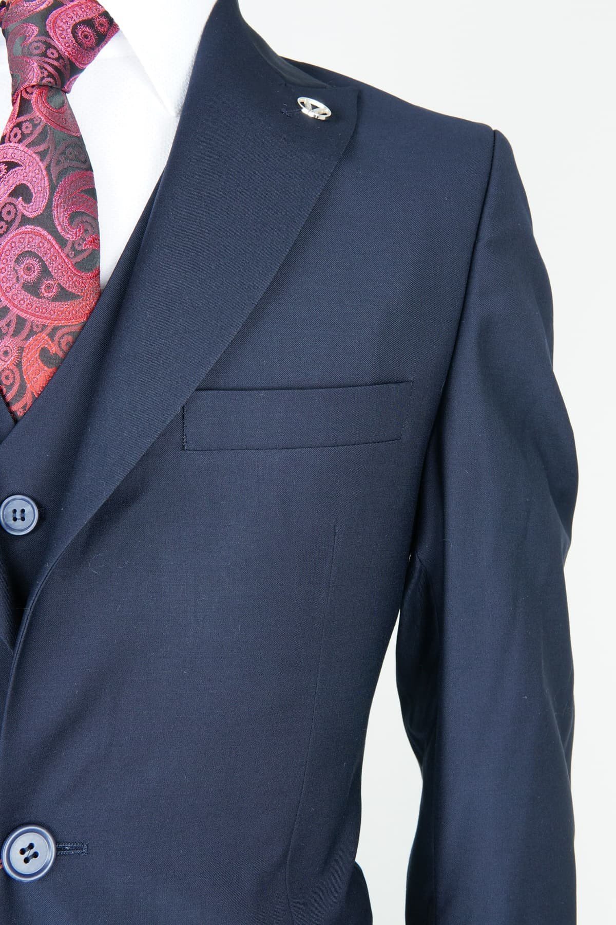 Maserto Slim Fit Lacivert Takım Elbise Düz Desenli