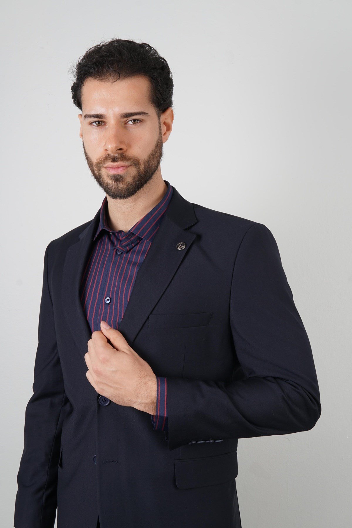 Maserto Slim Fit Lacivert Takım Elbise Düz Desenli