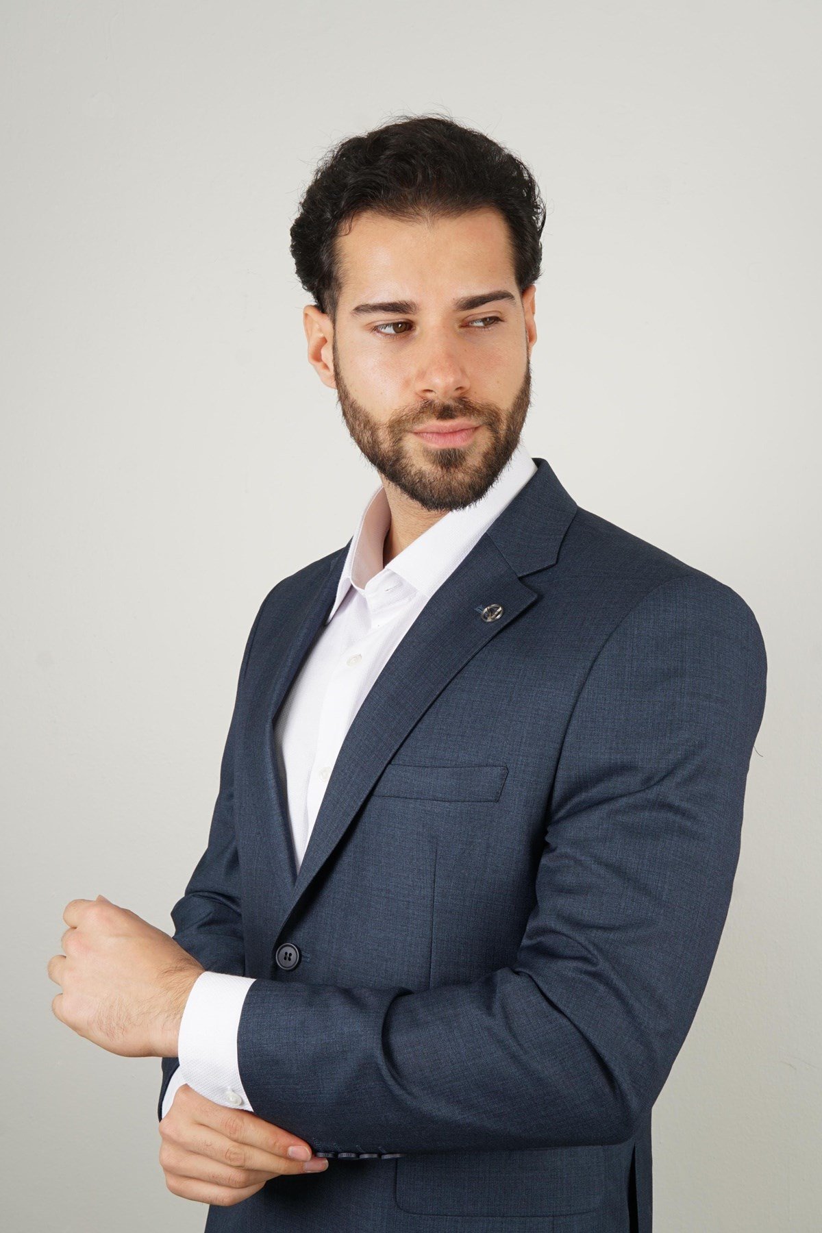 Maserto Slim Fit Lacivert Takım Elbise Düz Desenli