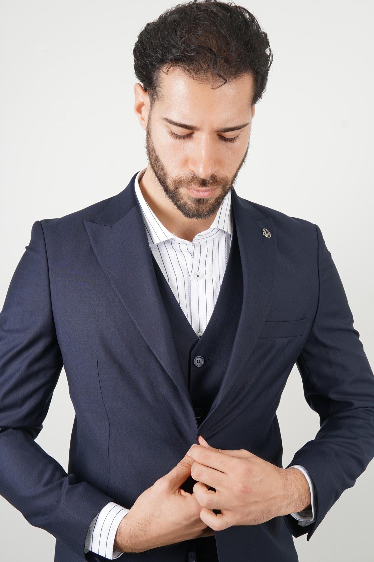 Maserto Slim Fit Lacivert Takım Elbise Düz Desenli