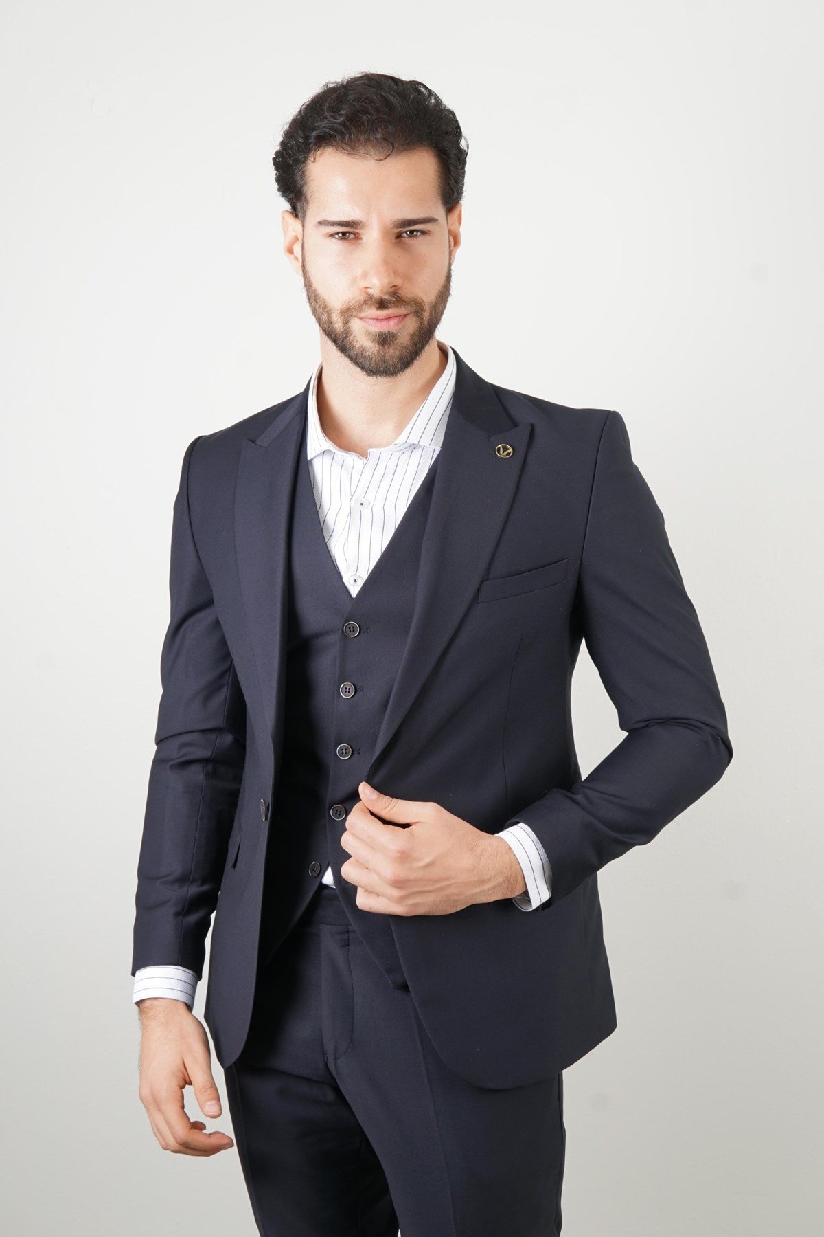 Maserto Slim Fit Lacivert Takım Elbise Düz Desenli