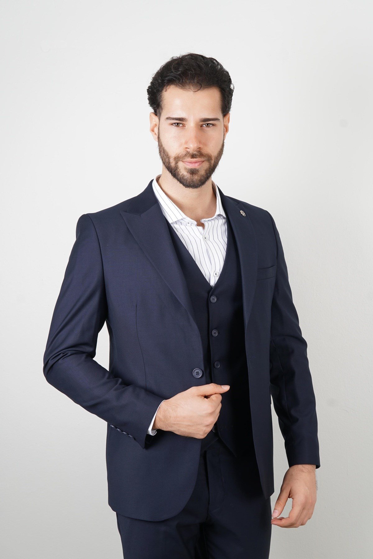 Maserto Slim Fit Lacivert Takım Elbise Düz Desenli