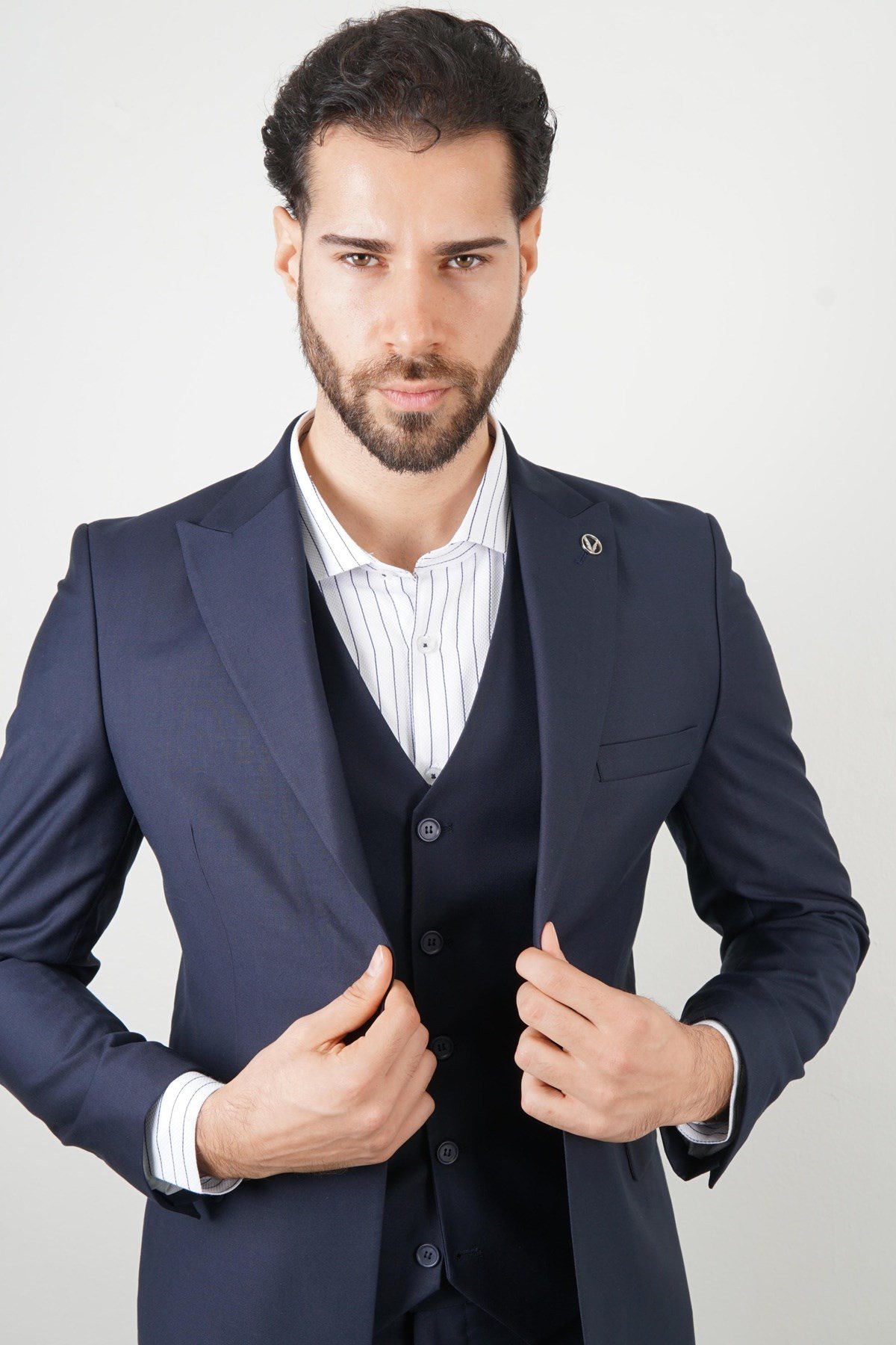 Maserto Slim Fit Lacivert Takım Elbise Düz Desenli