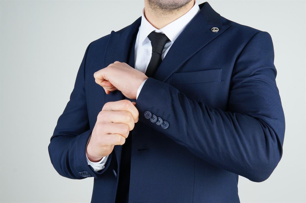 Maserto Slim Fit Lacivert Yelekli Takım Elbise Düz Desenli