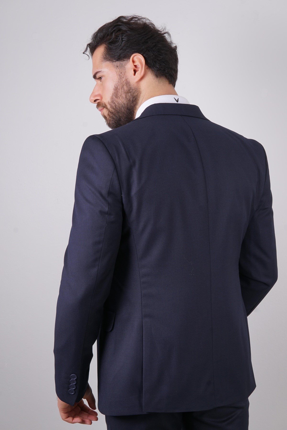 Maserto Slim Fit Lacivert Yelekli Takım Elbise Düz Desenli