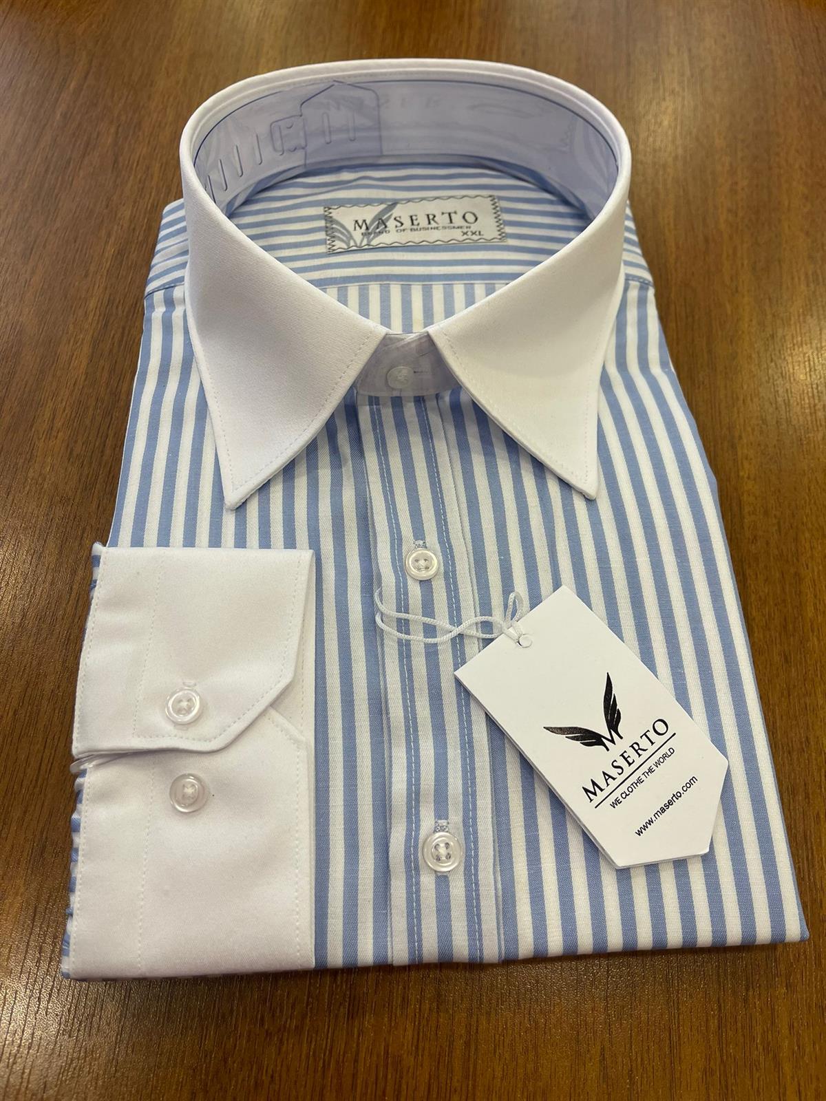 Maserto Slim Fit Mavi Gömlek Çizgili Desenli