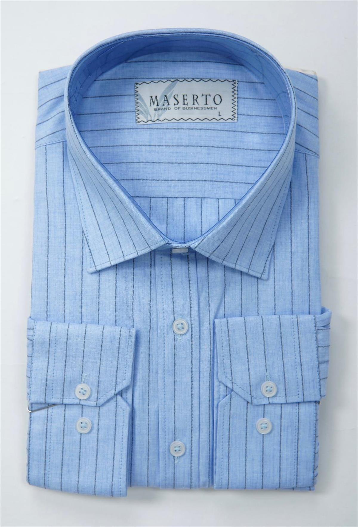 Maserto Slim Fit Mavi Gömlek Çizgili Desenli