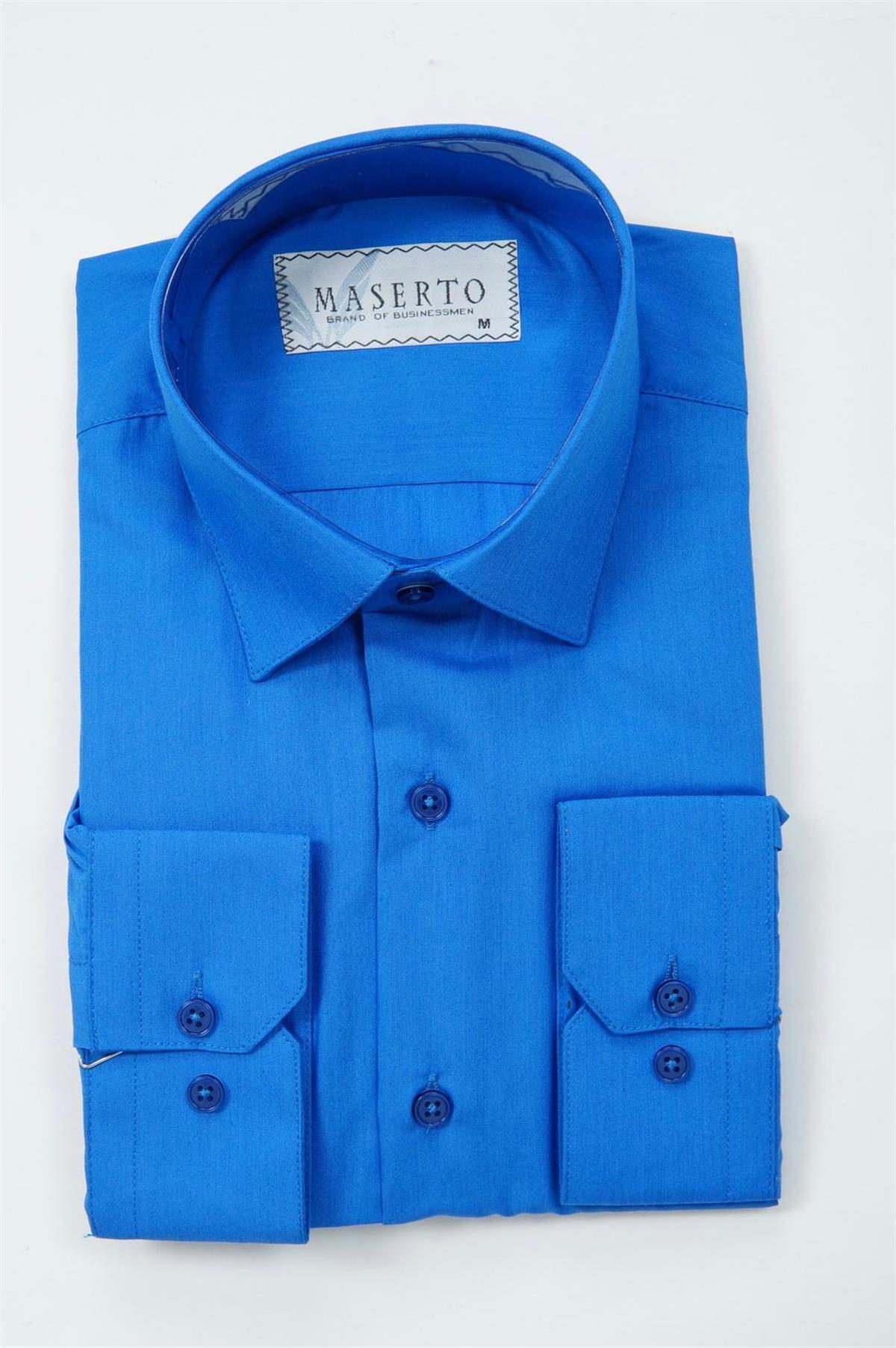 Maserto Slim Fit Mavi Gömlek Düz Desenli